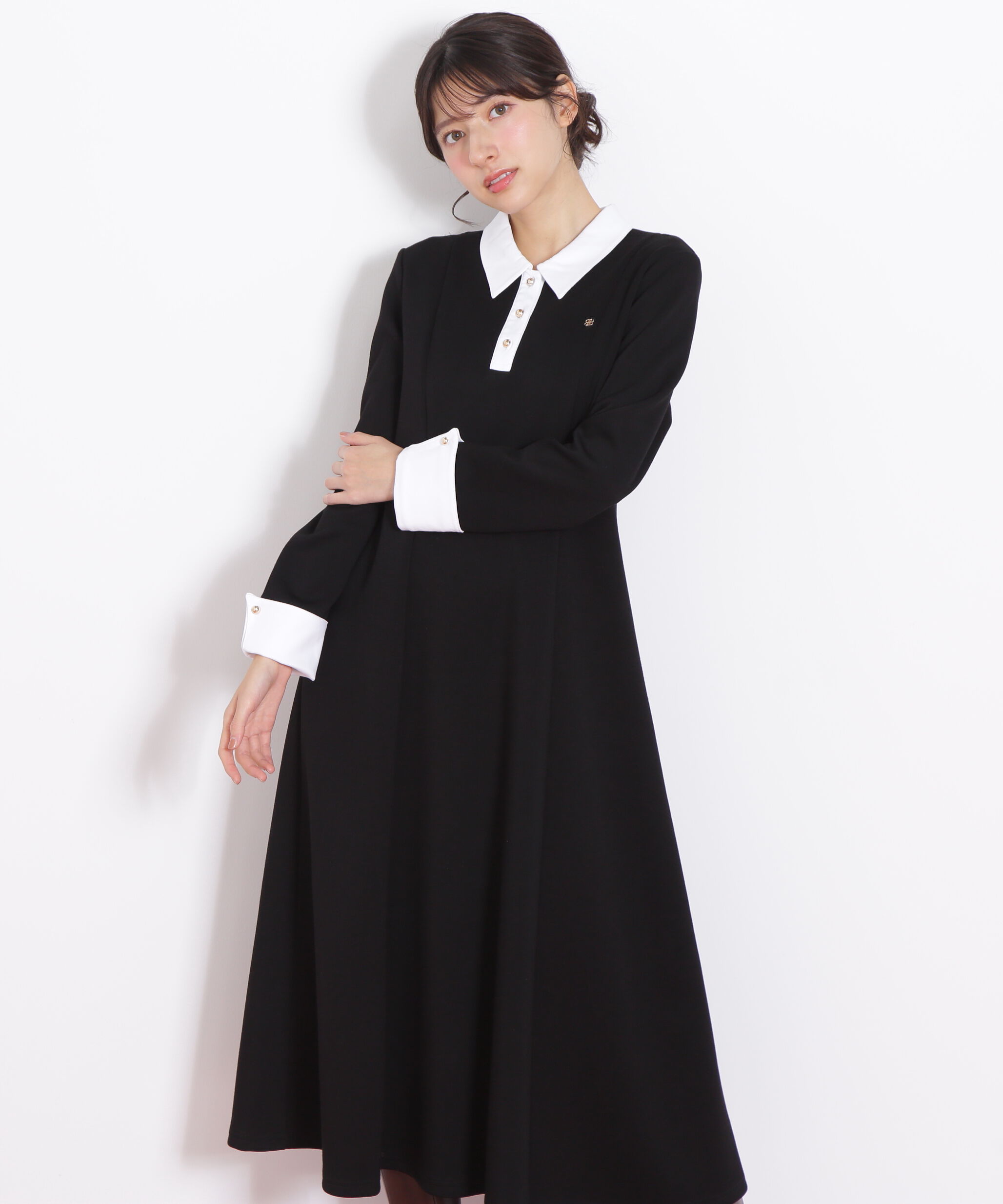  「ポロ衿カットソーフレアワンピース」|ワンピース|