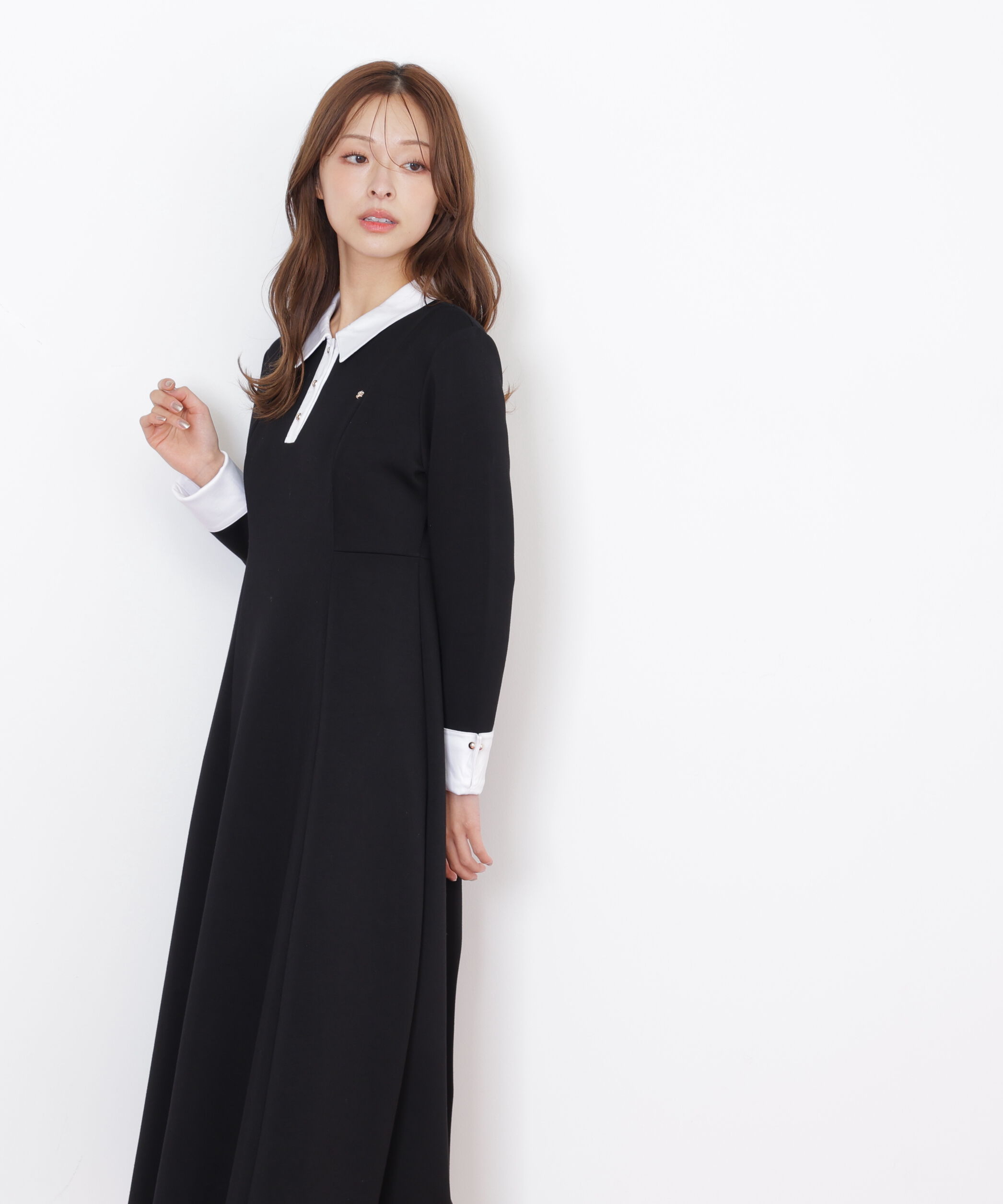  「ポロ衿カットソーフレアワンピース」|ワンピース|