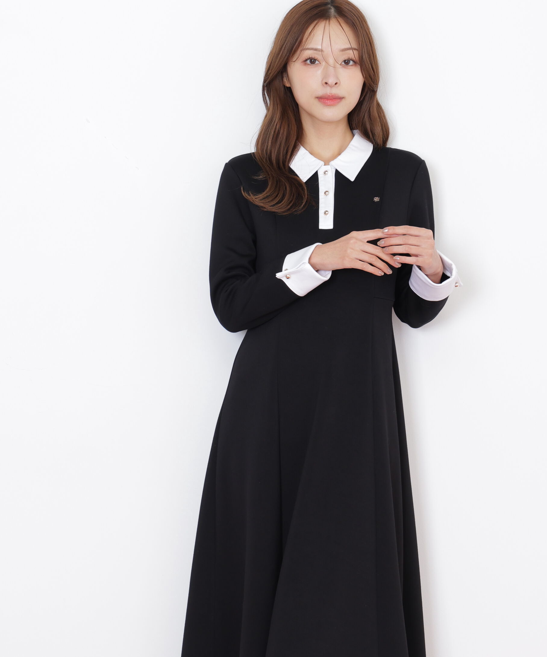  「ポロ衿カットソーフレアワンピース」|ワンピース|