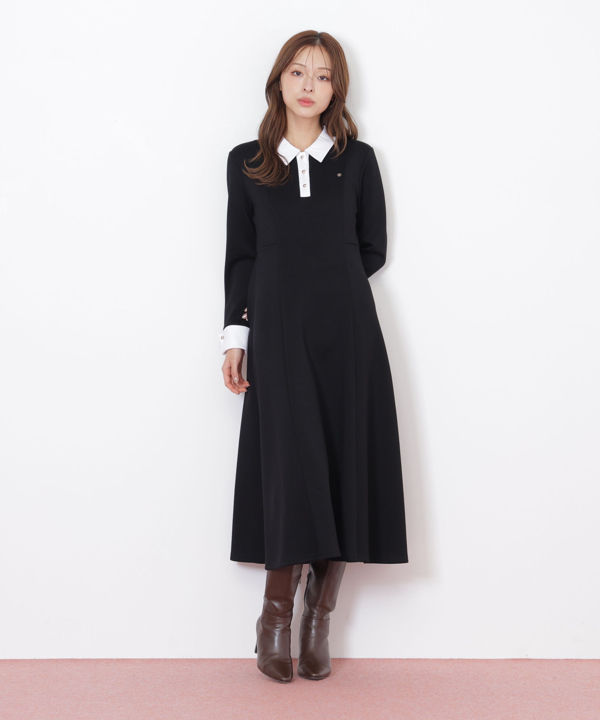  「ポロ衿カットソーフレアワンピース」|ワンピース|