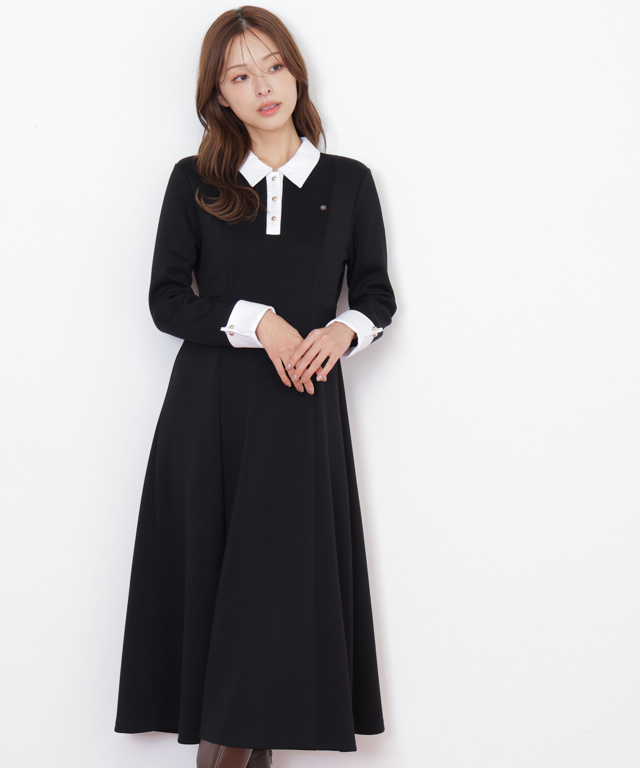 「ポロ衿カットソーフレアワンピース」|ワンピース|