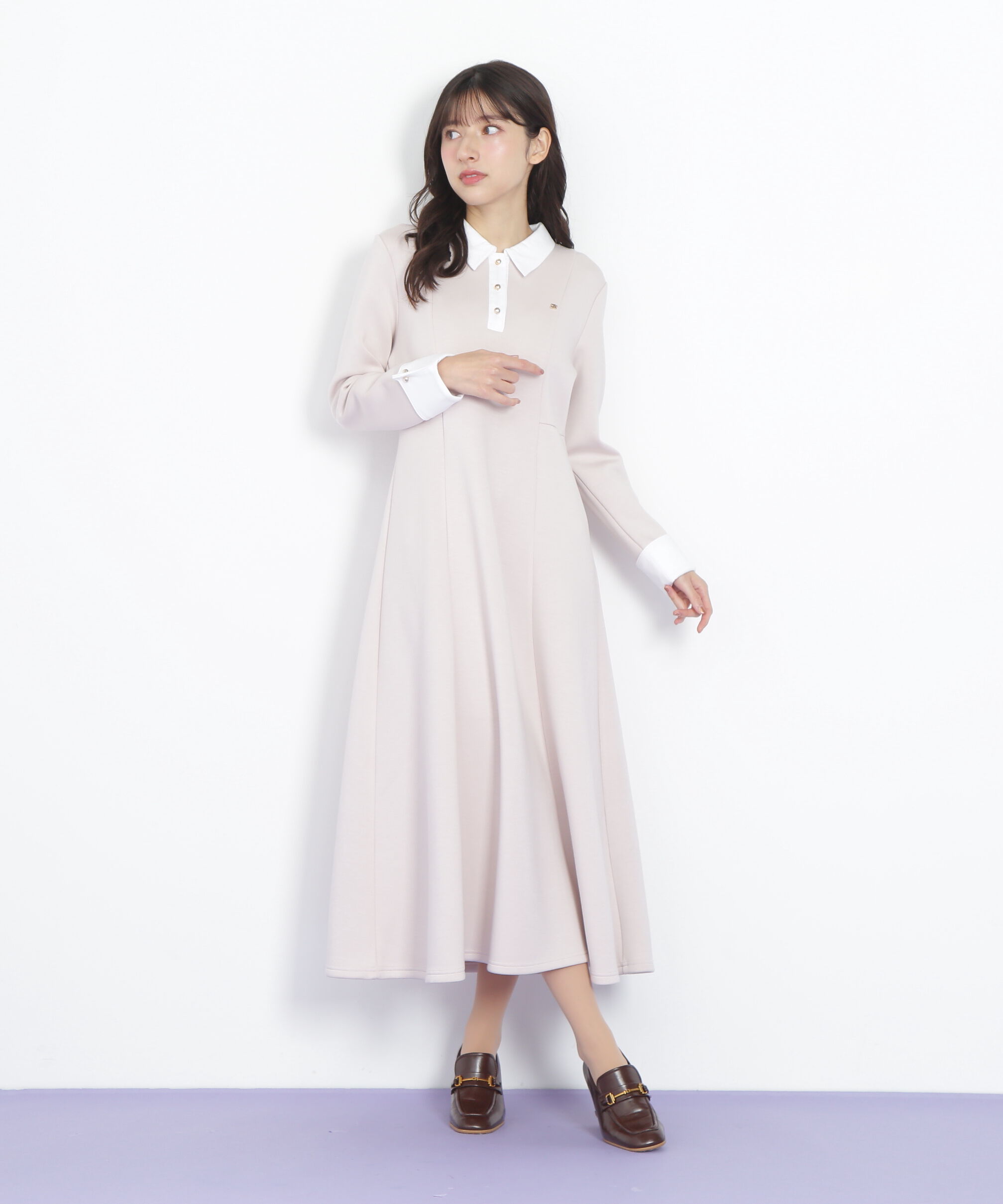  「ポロ衿カットソーフレアワンピース」|ワンピース|