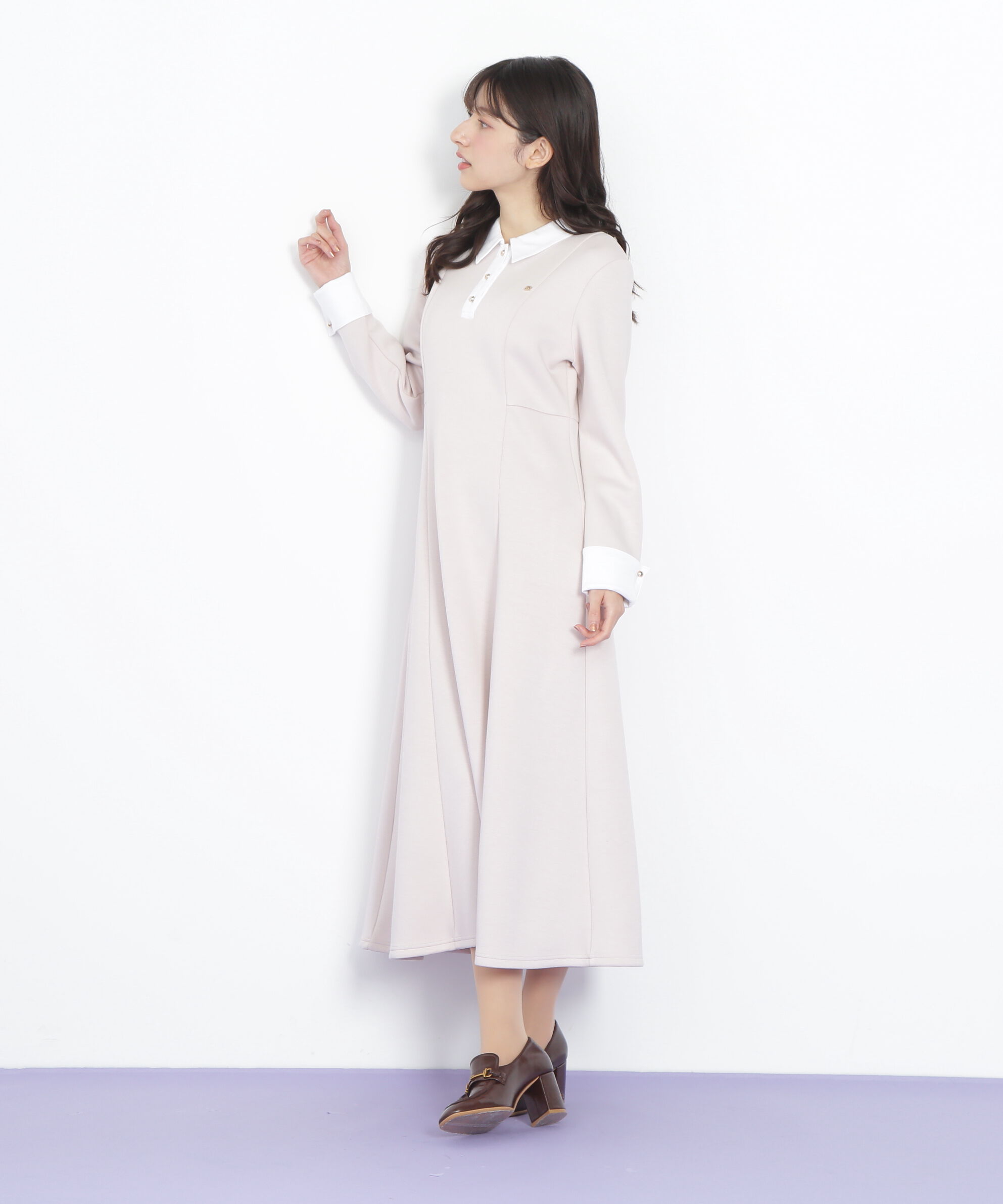  「ポロ衿カットソーフレアワンピース」|ワンピース|