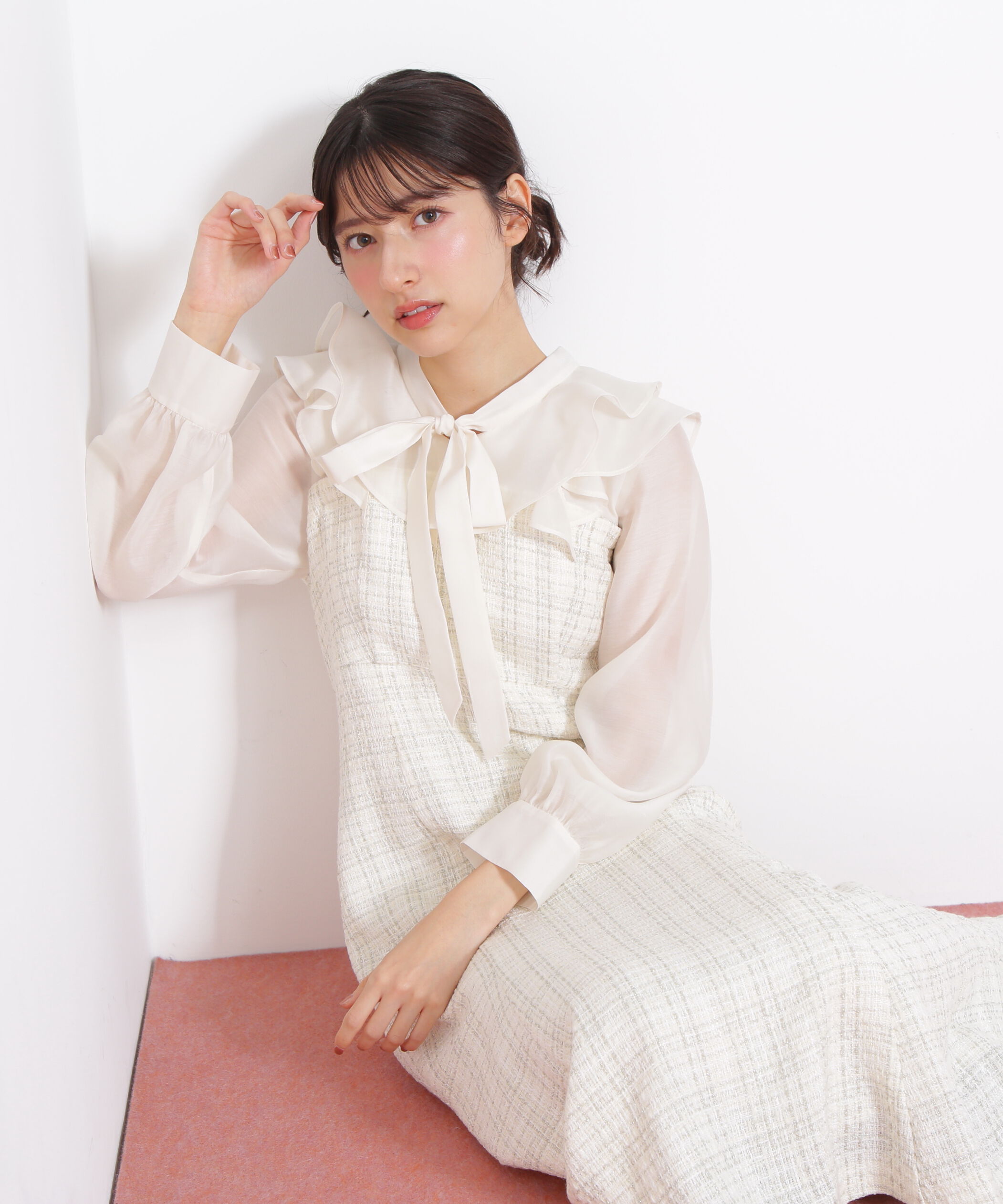  「ブラウスドッキングツィードワンピース」|ワンピース|ホワイト