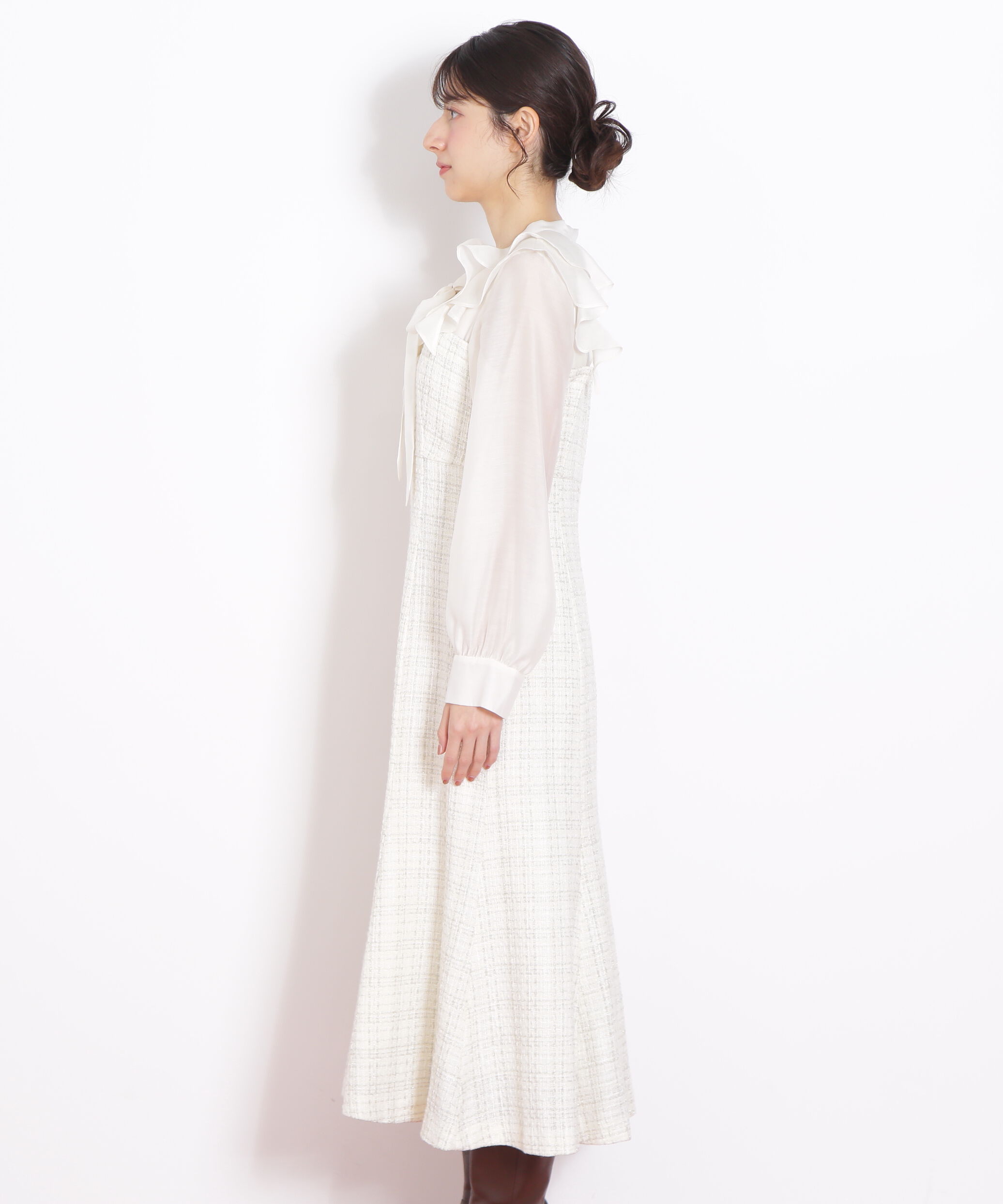  「ブラウスドッキングツィードワンピース」|ワンピース|