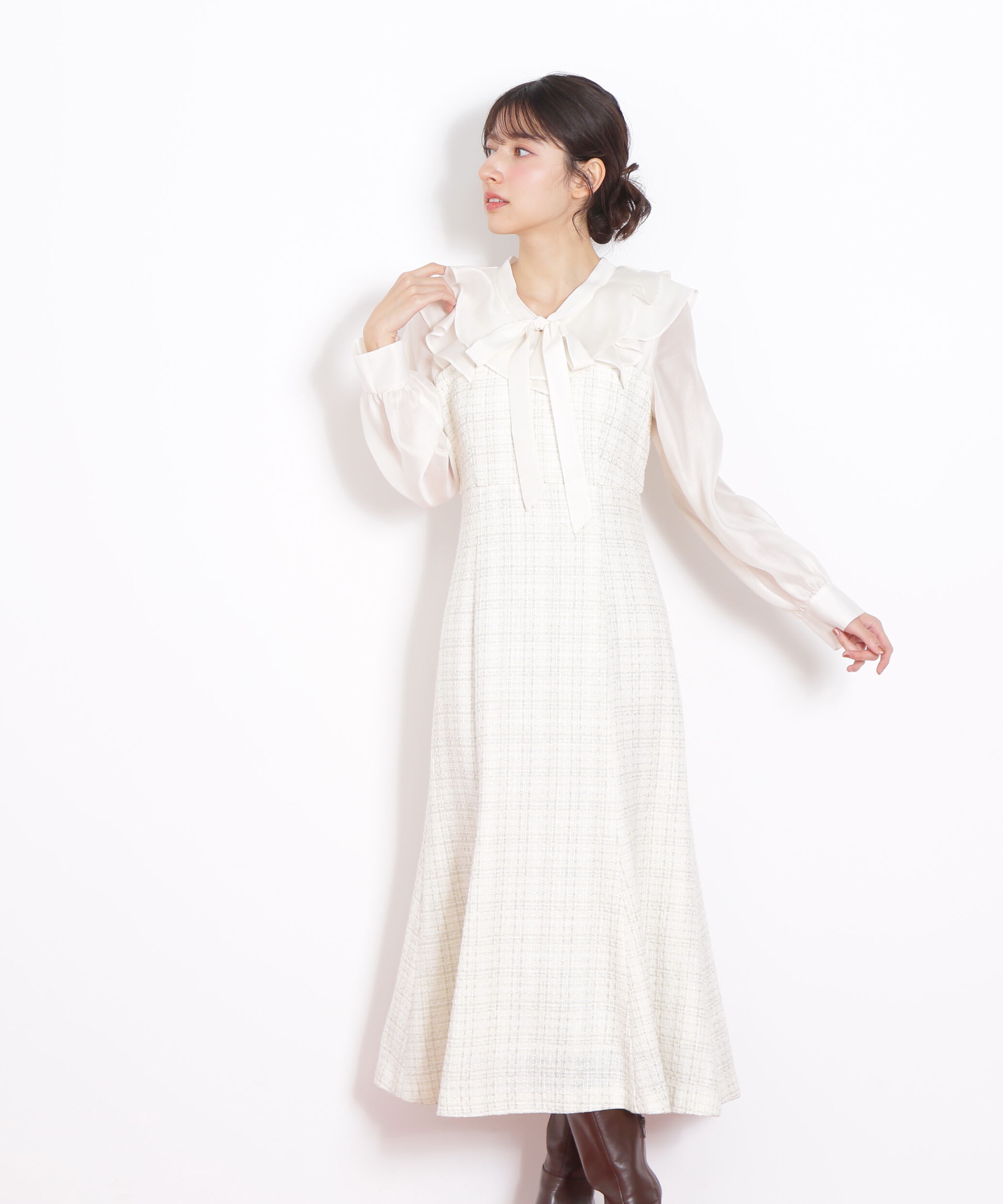  「ブラウスドッキングツィードワンピース」|ワンピース|