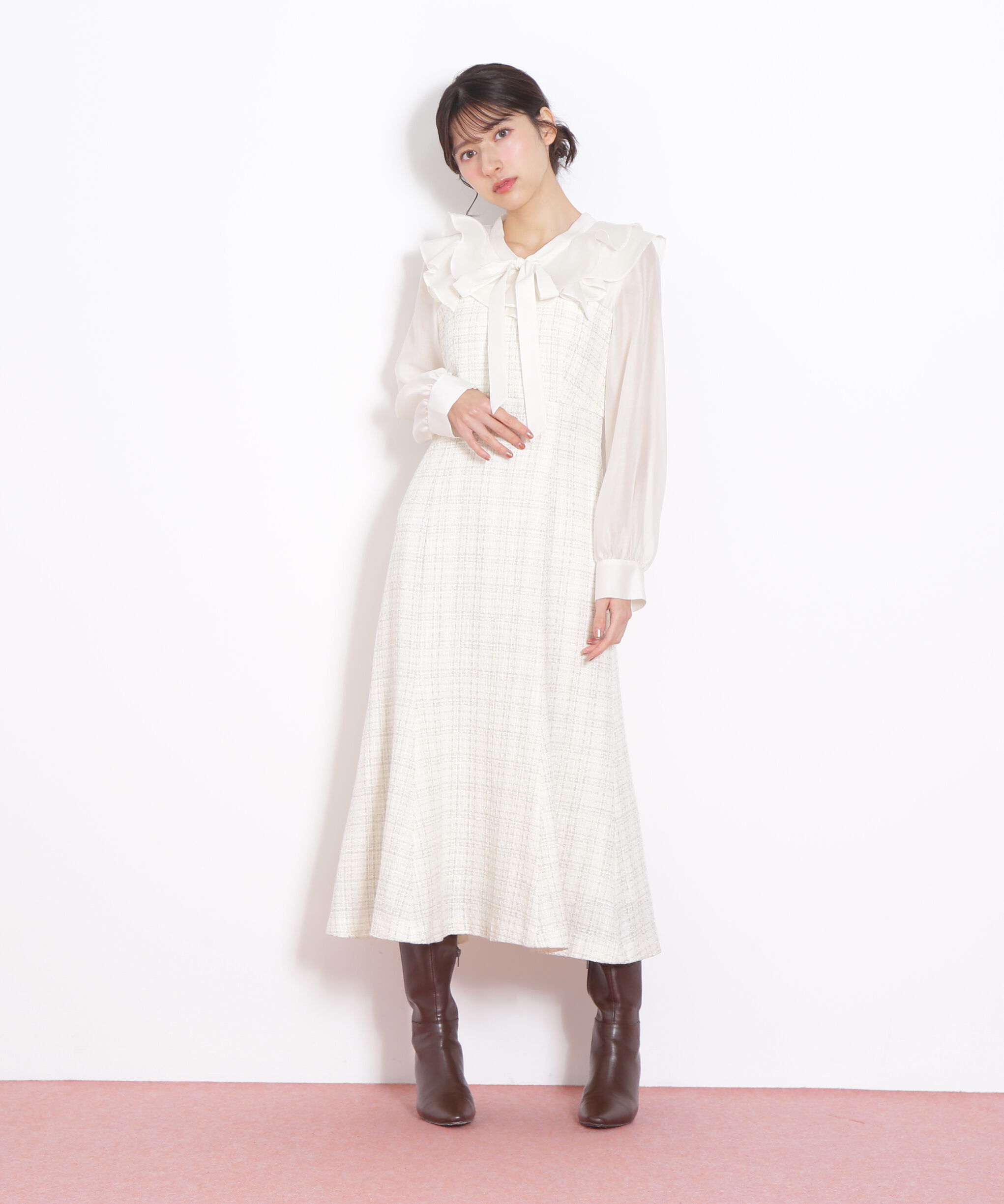  「ブラウスドッキングツィードワンピース」|ワンピース|