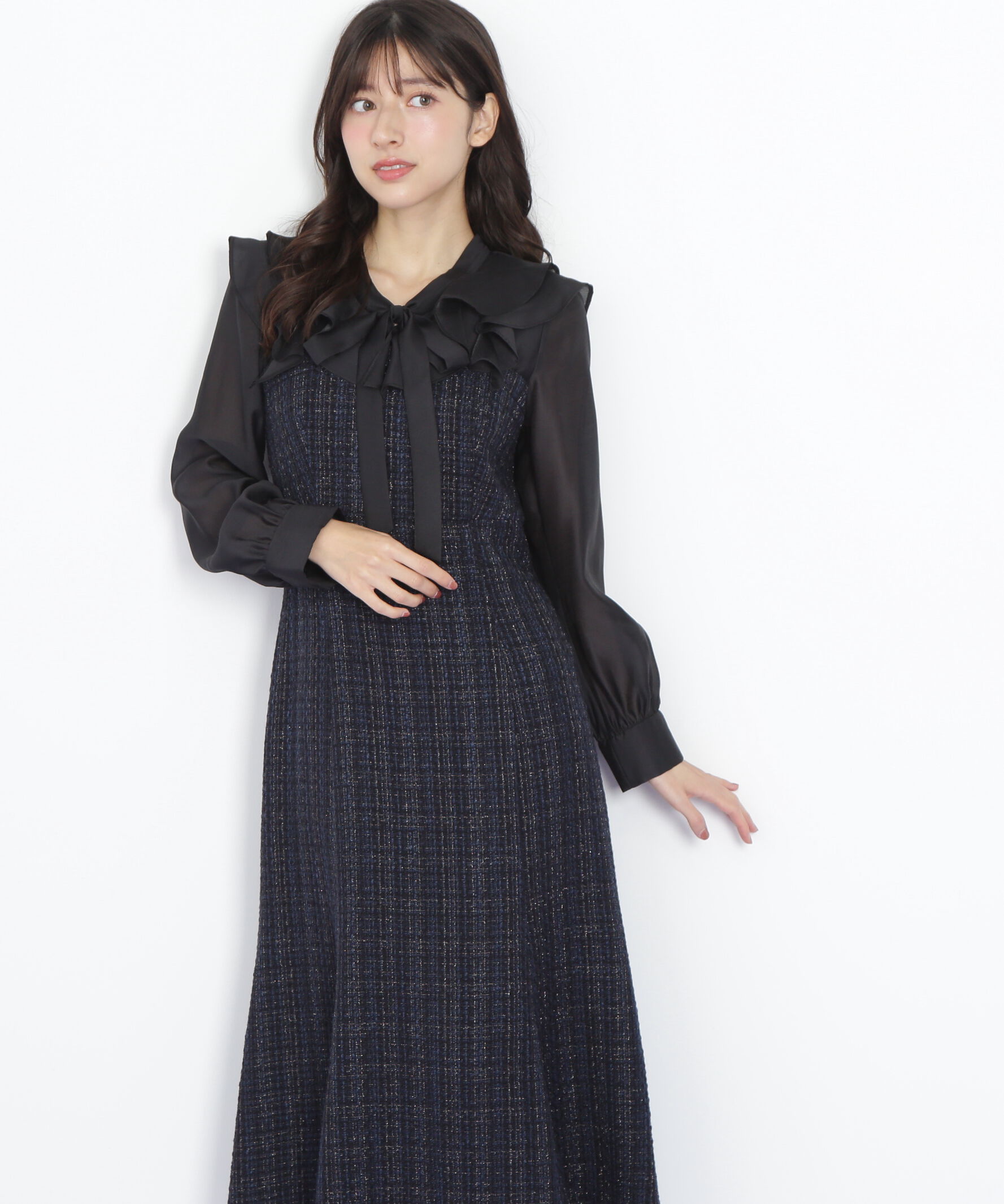  「ブラウスドッキングツィードワンピース」|ワンピース|