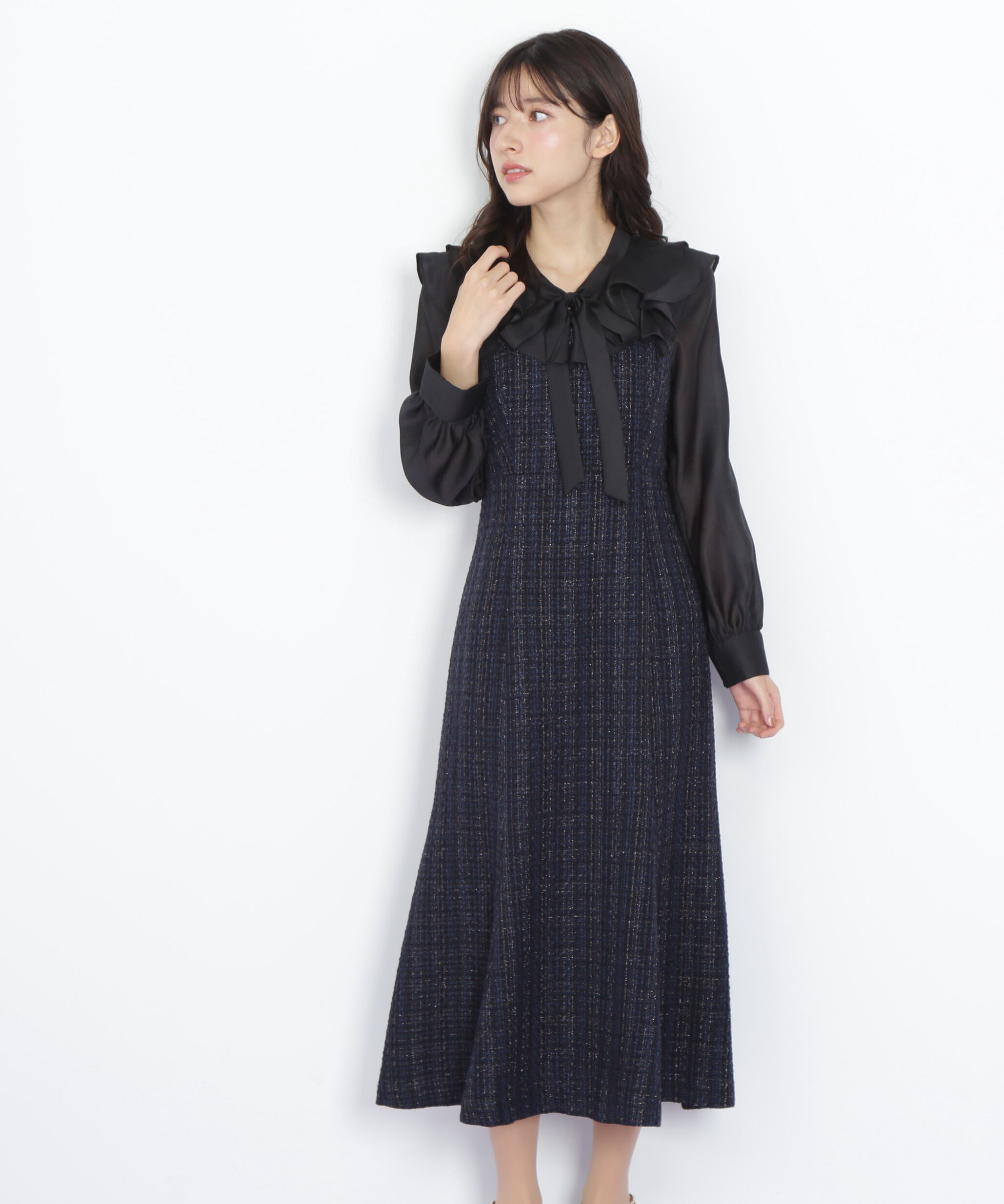  「ブラウスドッキングツィードワンピース」|ワンピース|