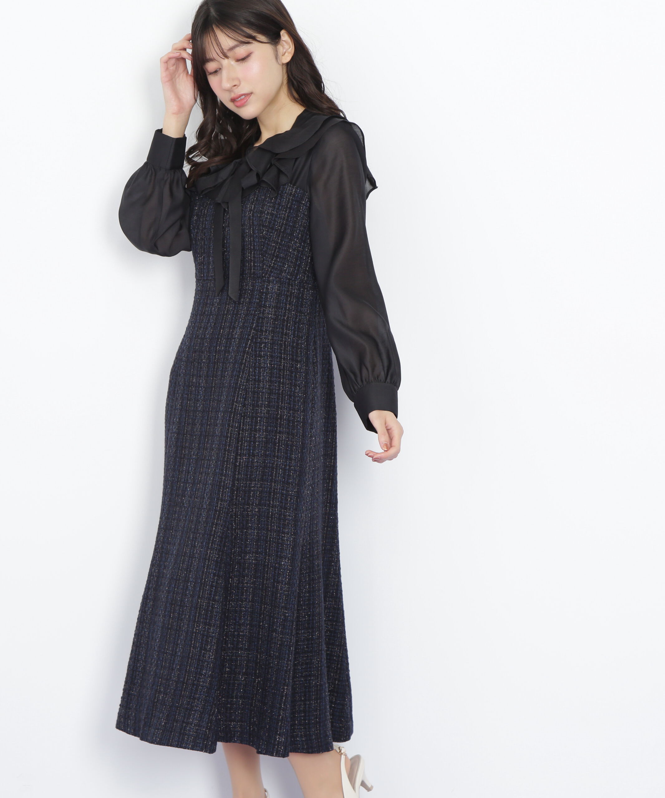  「ブラウスドッキングツィードワンピース」|ワンピース|