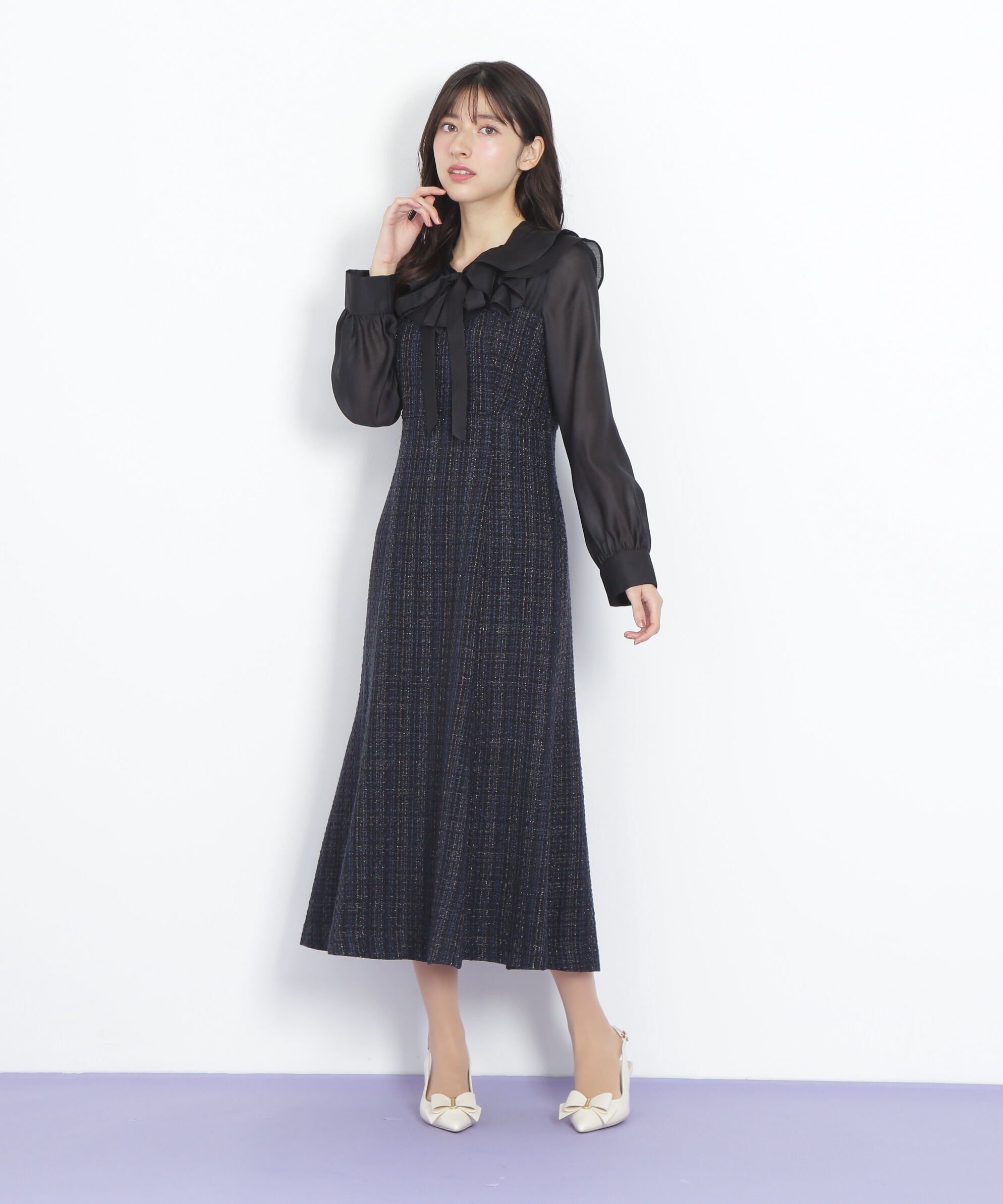  「ブラウスドッキングツィードワンピース」|ワンピース|