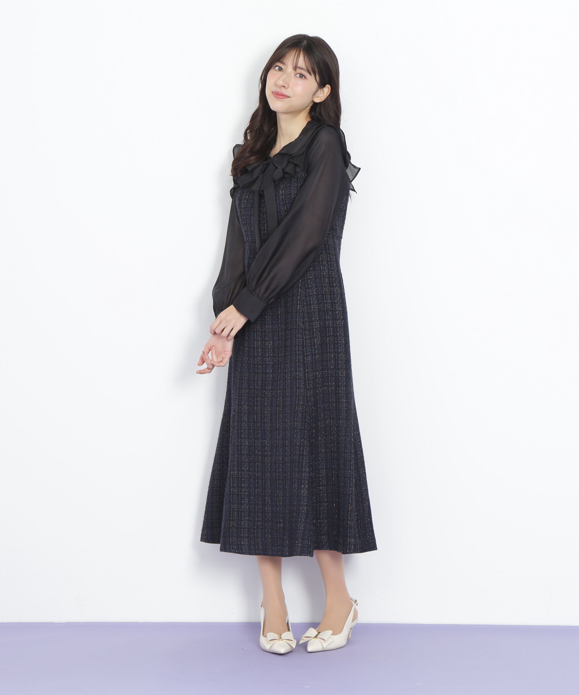  「ブラウスドッキングツィードワンピース」|ワンピース|