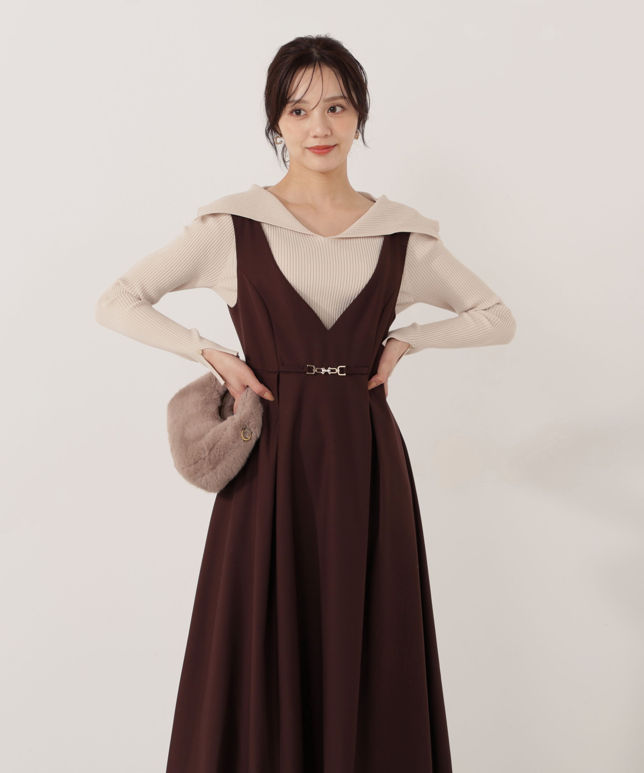 PROPORTION BODY DRESSING「タックフレアジャンスカ 25AW」|ワンピース|ブラウン