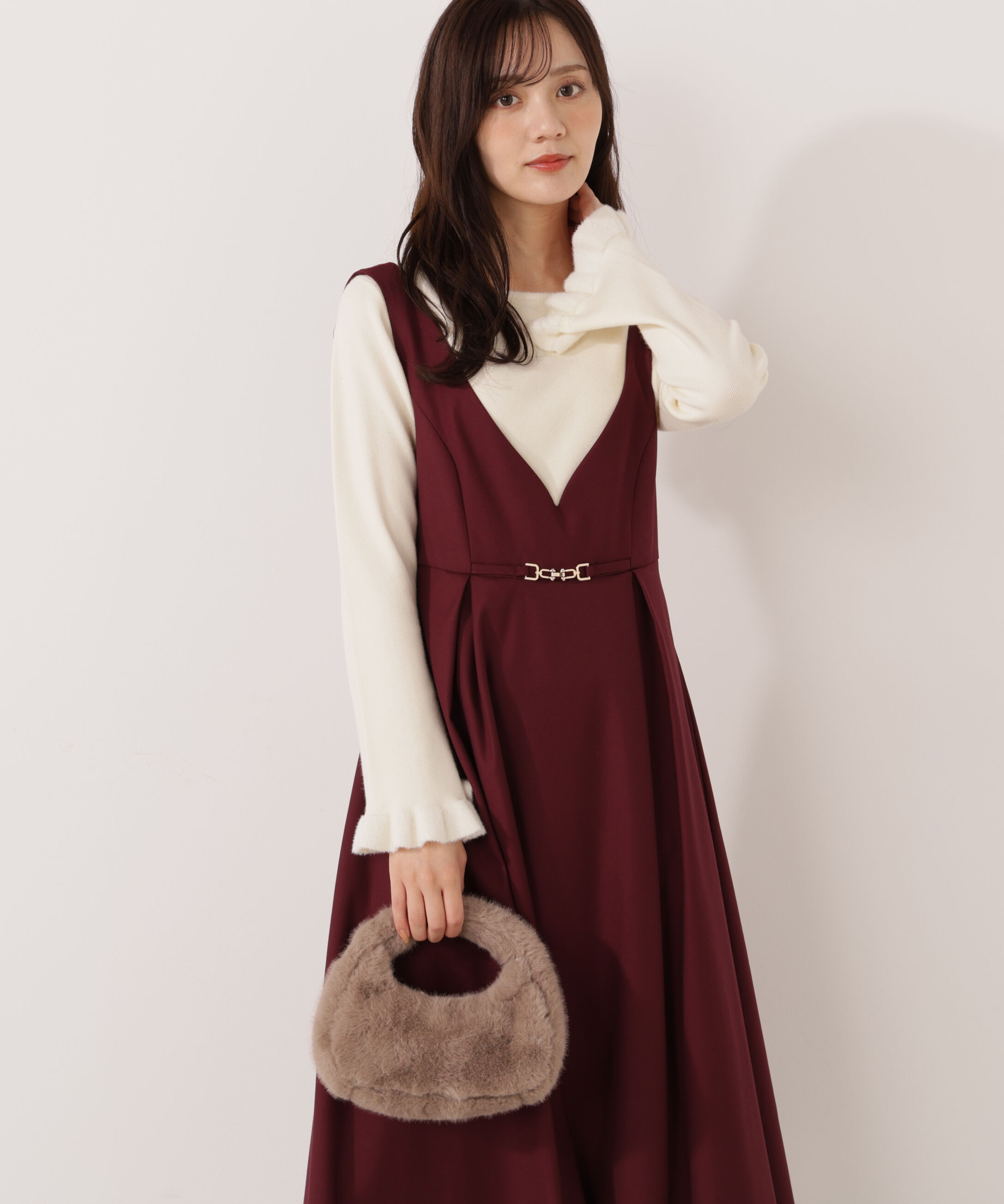 PROPORTION BODY DRESSING「タックフレアジャンスカ 25AW」|ワンピース|ボルドー