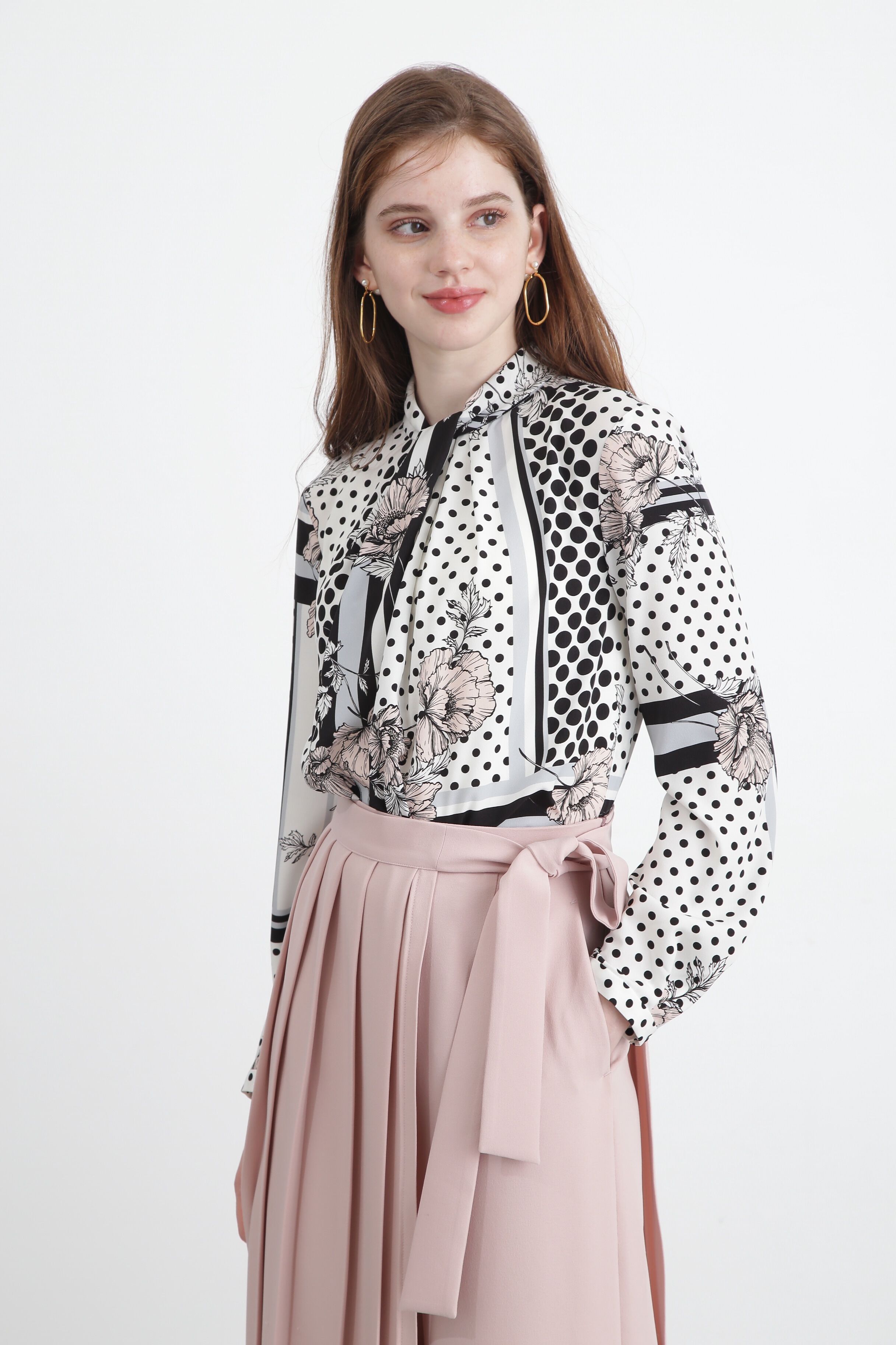  「◆ラインブロックフラワープリントブラウス」|シャツ・ブラウス|