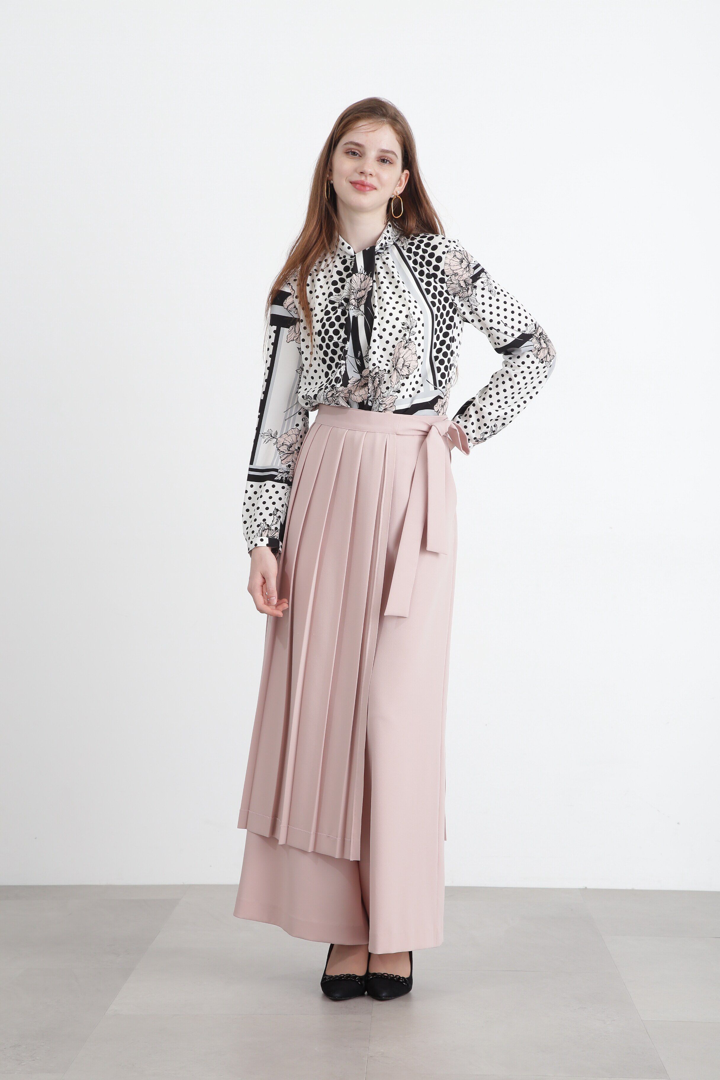  「◆ラインブロックフラワープリントブラウス」|シャツ・ブラウス|