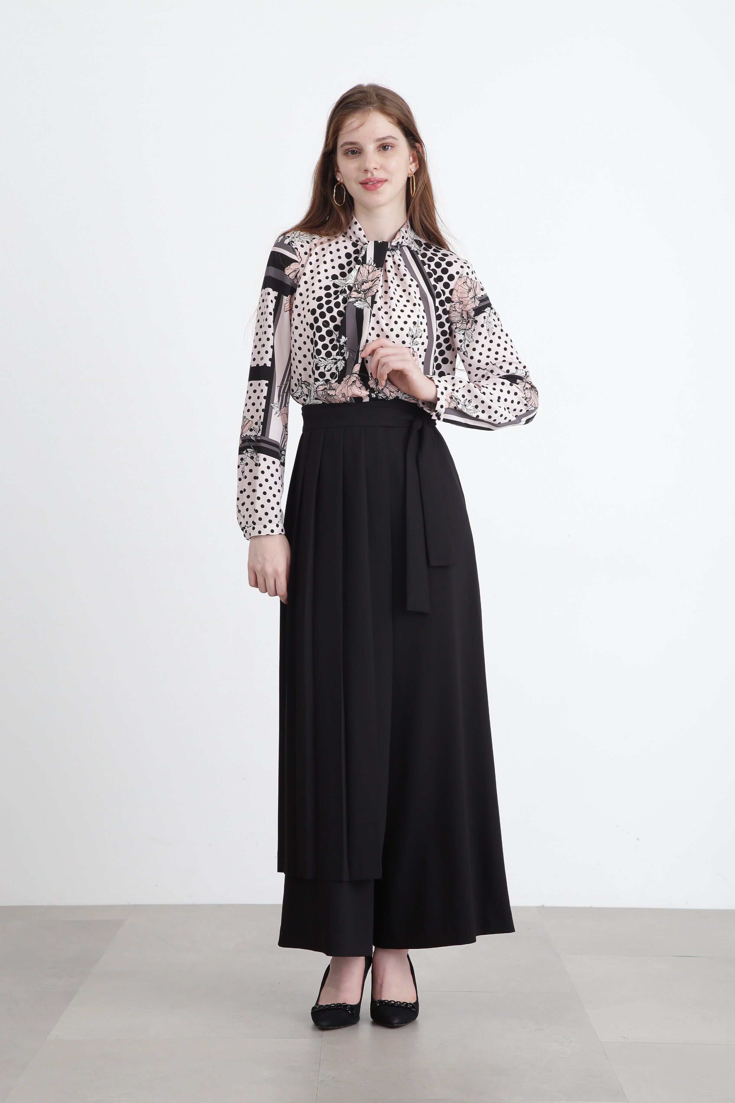  「◆ラインブロックフラワープリントブラウス」|シャツ・ブラウス|