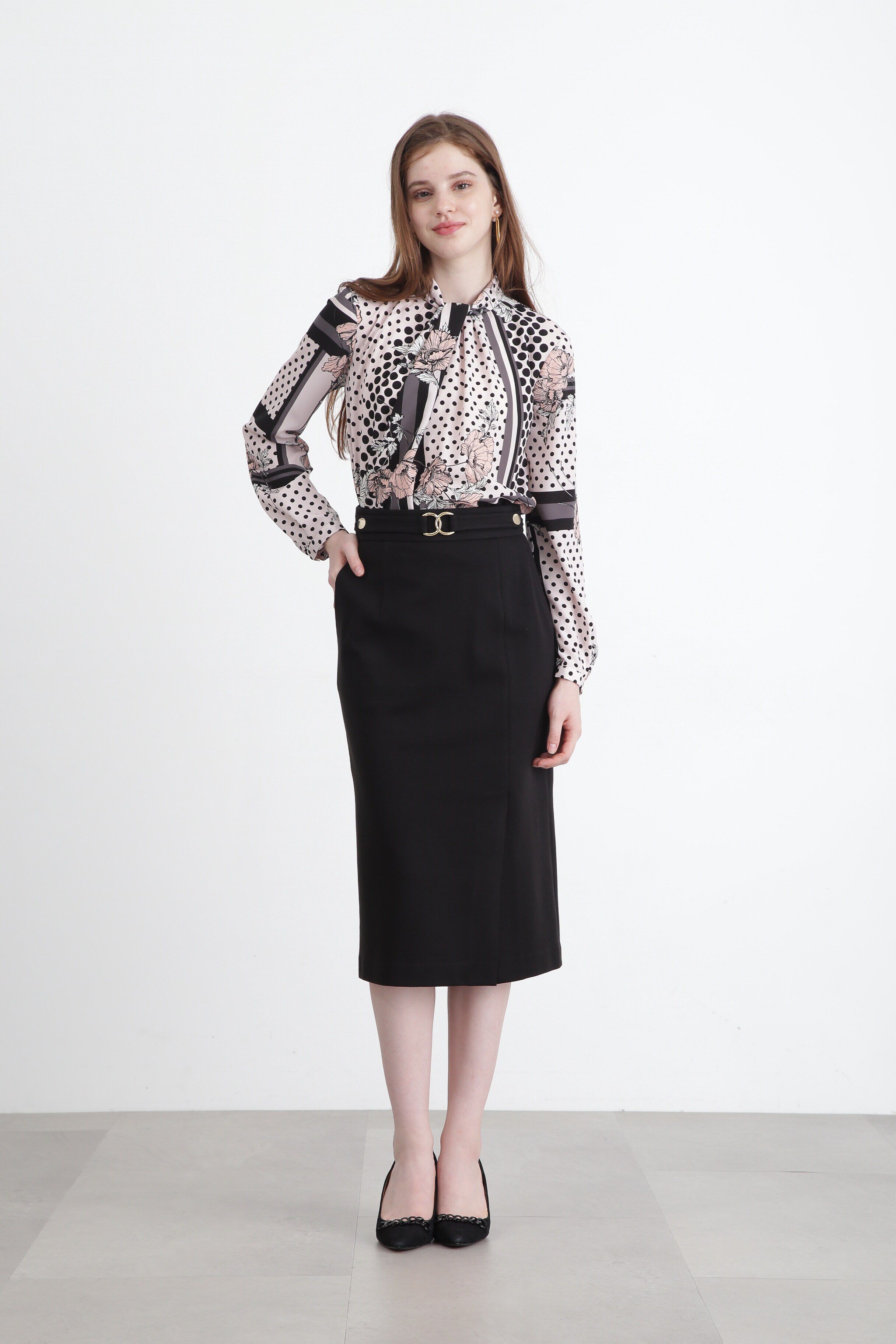  「◆ラインブロックフラワープリントブラウス」|シャツ・ブラウス|