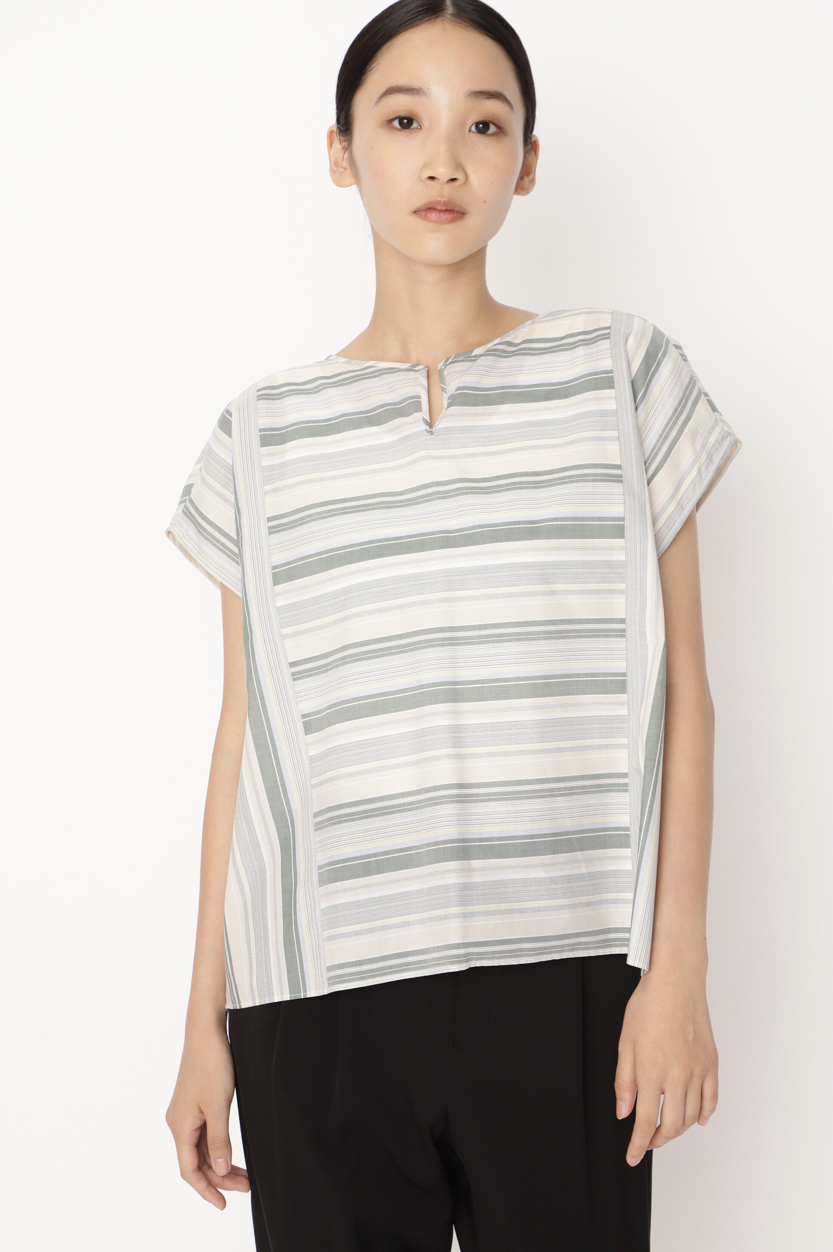  「◆マルチストライプブラウス」|シャツ・ブラウス|グリーンST3