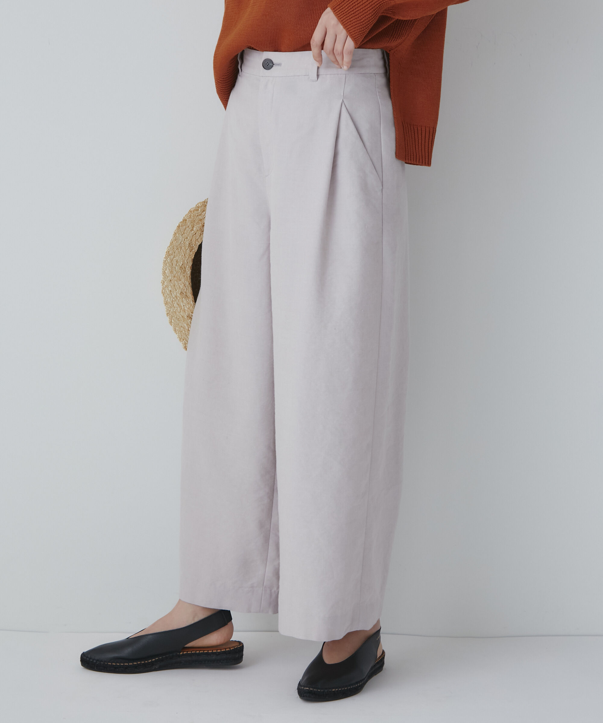  「◆ＰＥレーヨンリネンセミワイドパンツ」|その他|グレージュ2