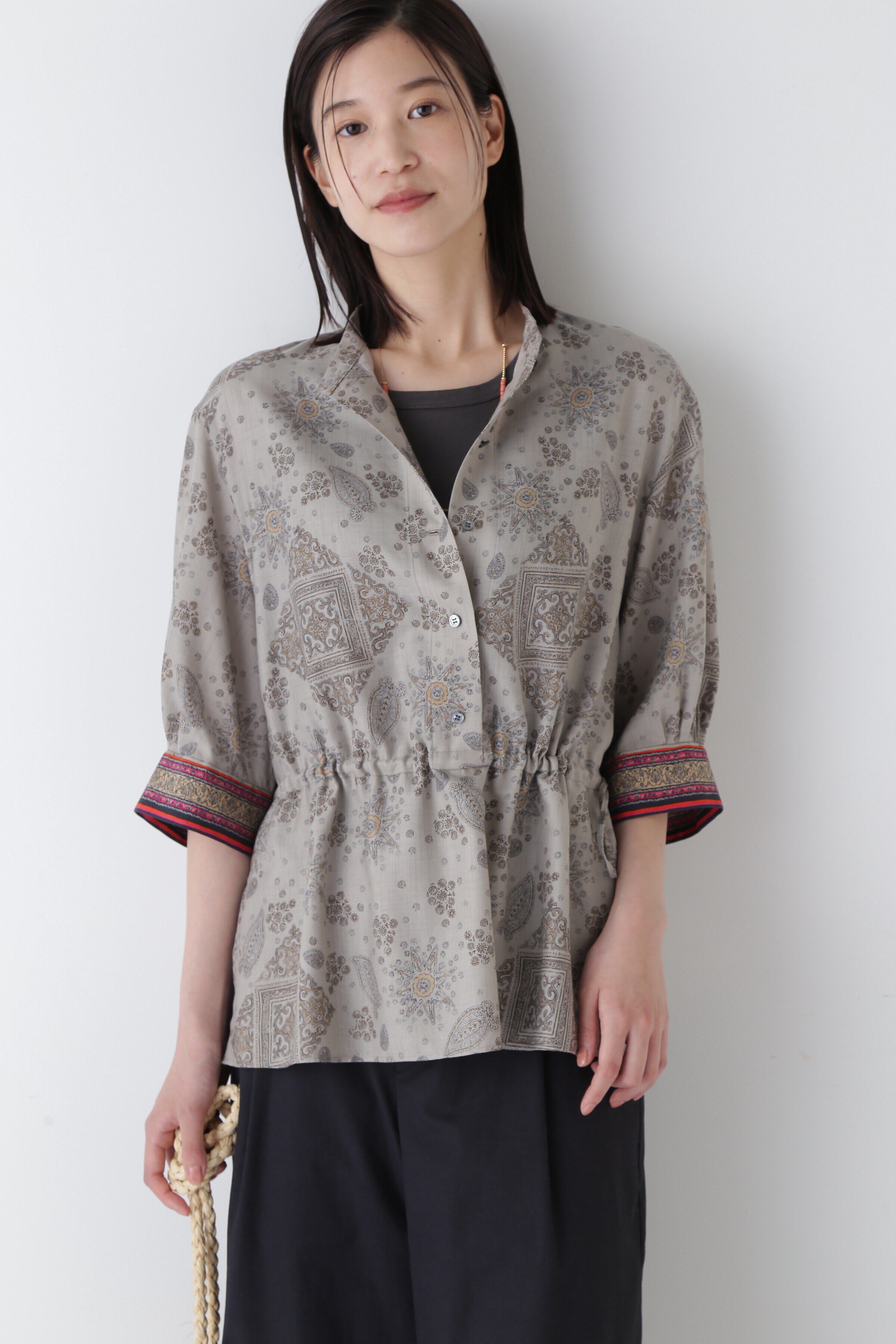  「◆モロッカンプリントウエストギャザーブラウス」|シャツ・ブラウス|グレージュ3