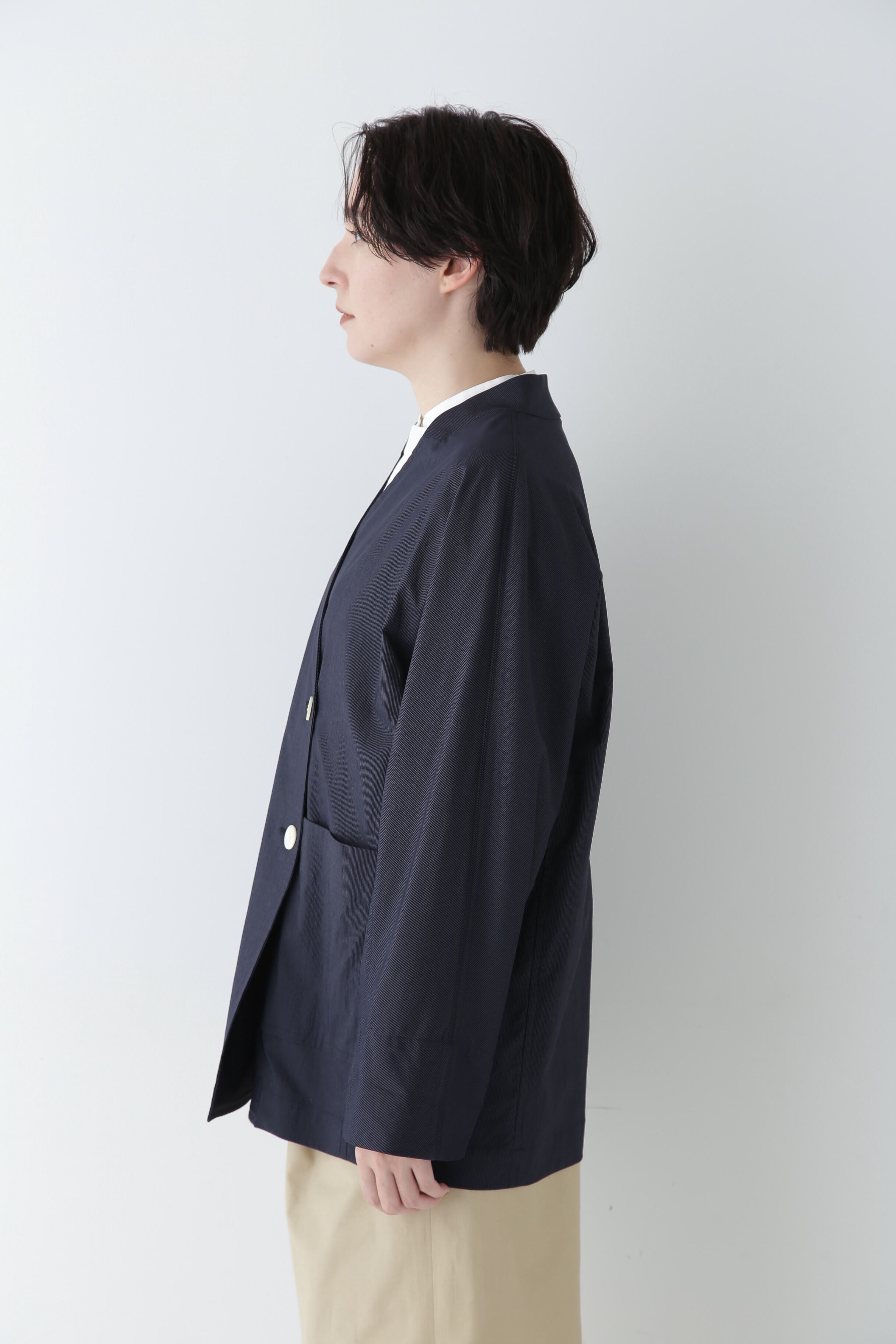  「◆ナイロンポリエステルストレッチストライプノーカラーPコート」|その他|