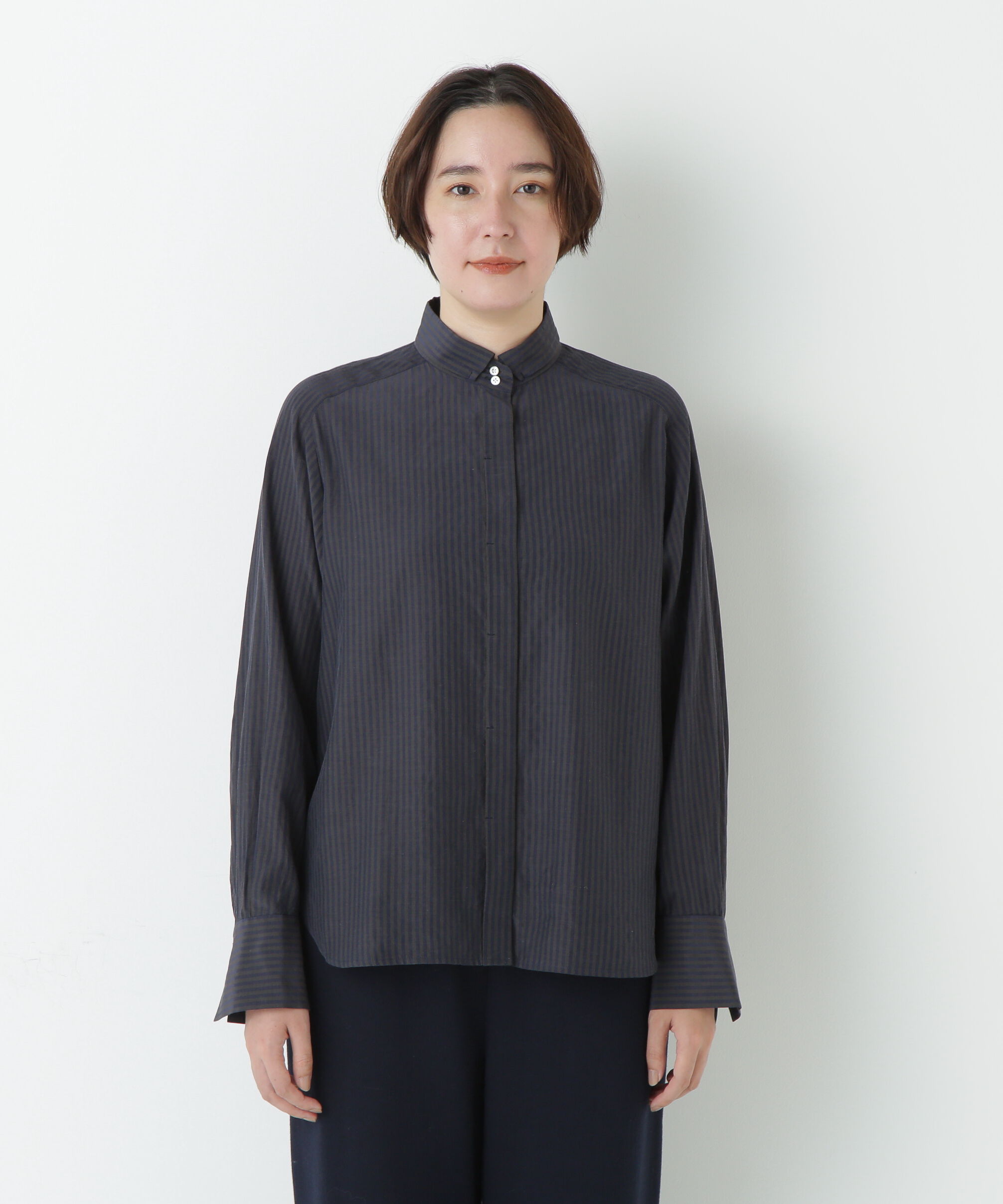  「ストライプローンハイネックシャツ」|シャツ・ブラウス|