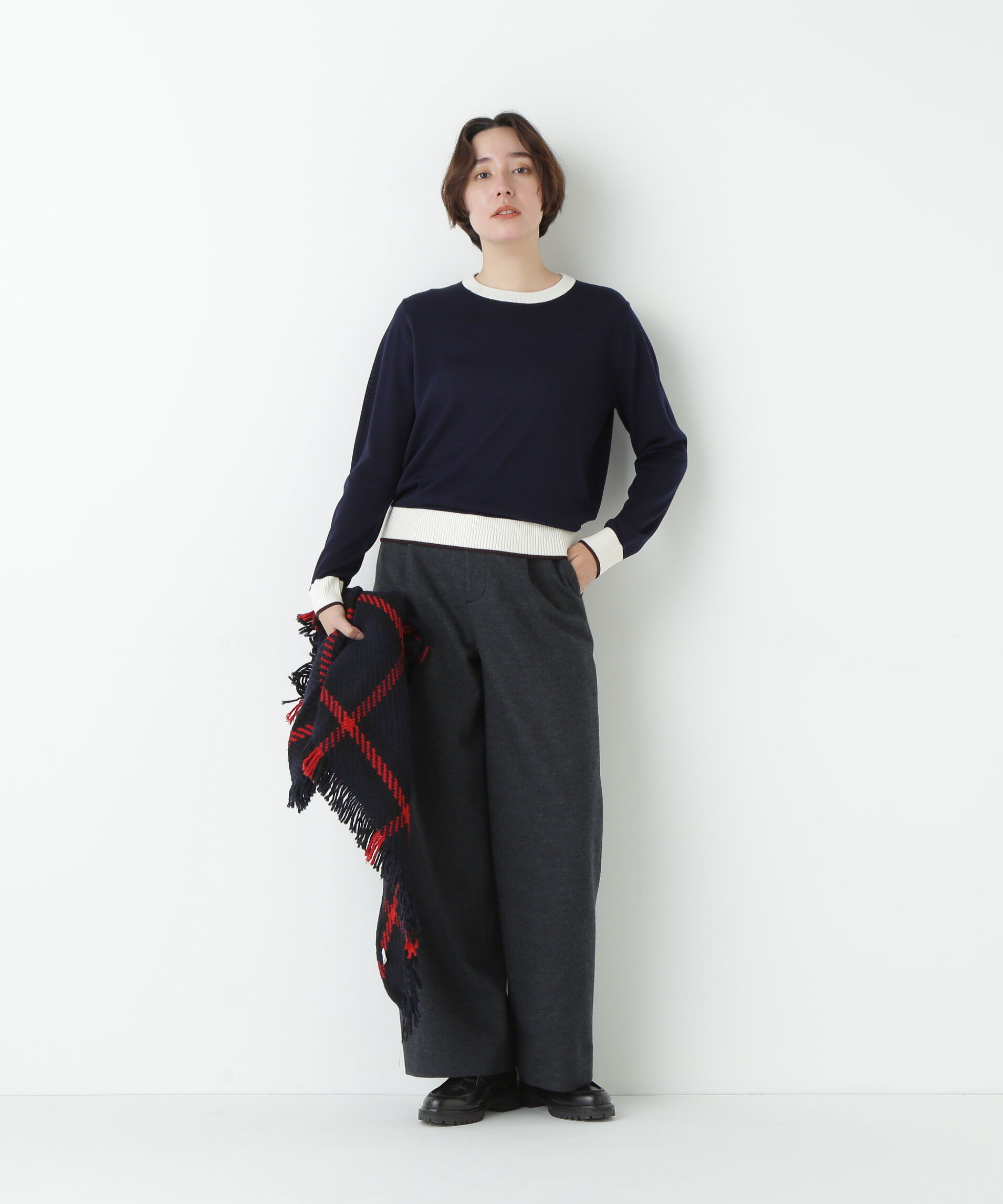  「梳毛ライン入りニットプルオーバー」|ニット・セーター|