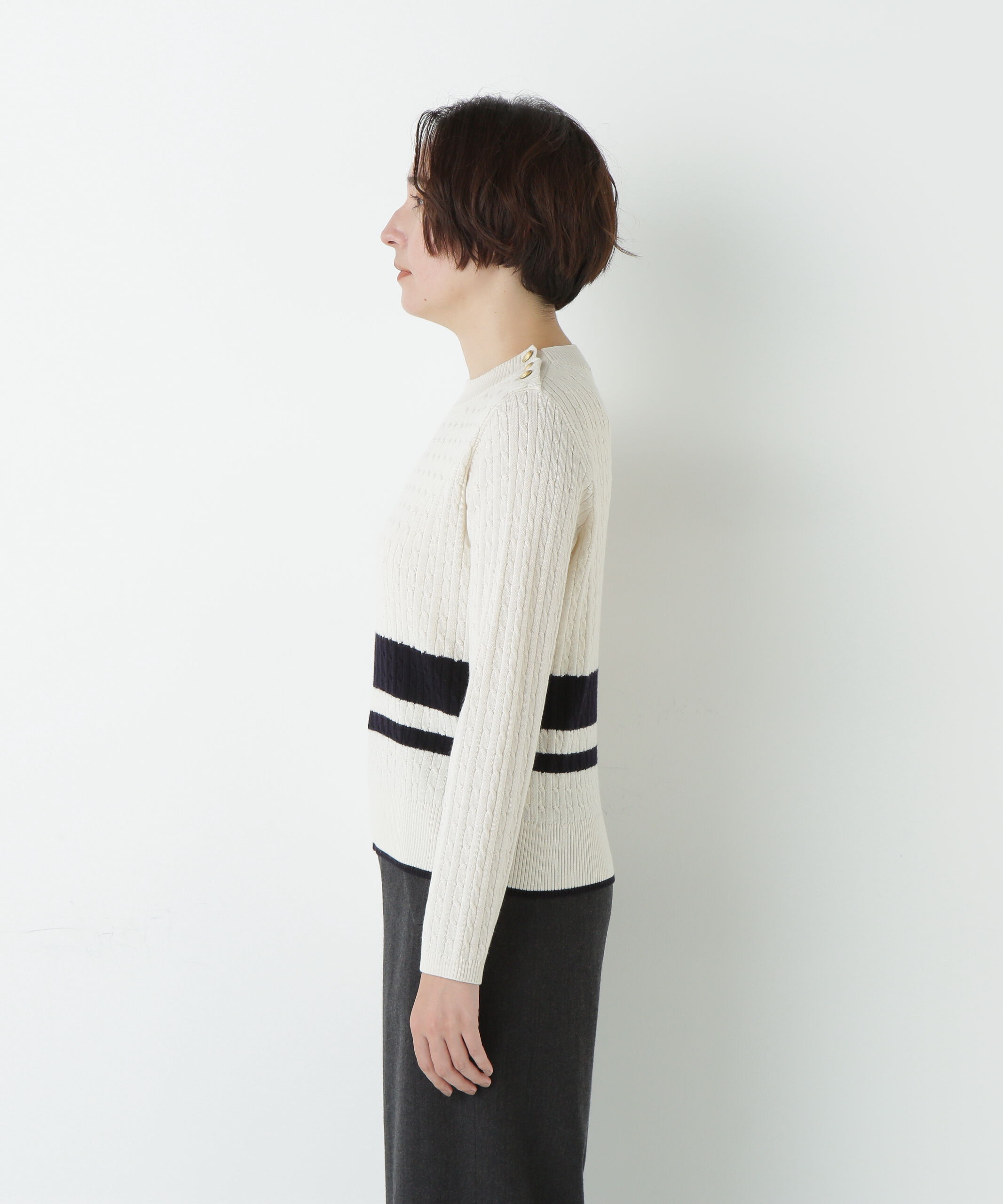  「ミニケーブル釦プルオーバー」|ニット・セーター|