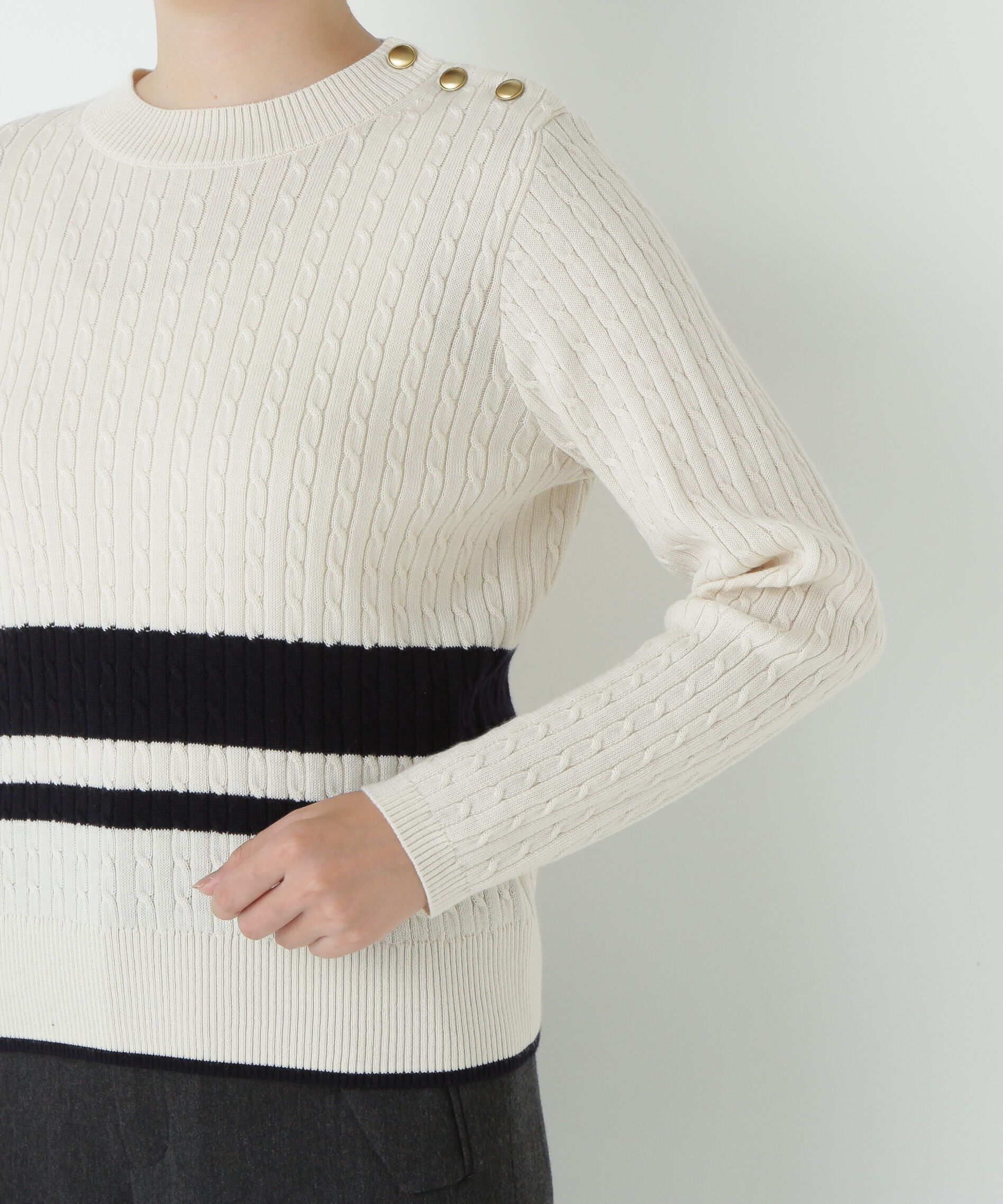  「ミニケーブル釦プルオーバー」|ニット・セーター|