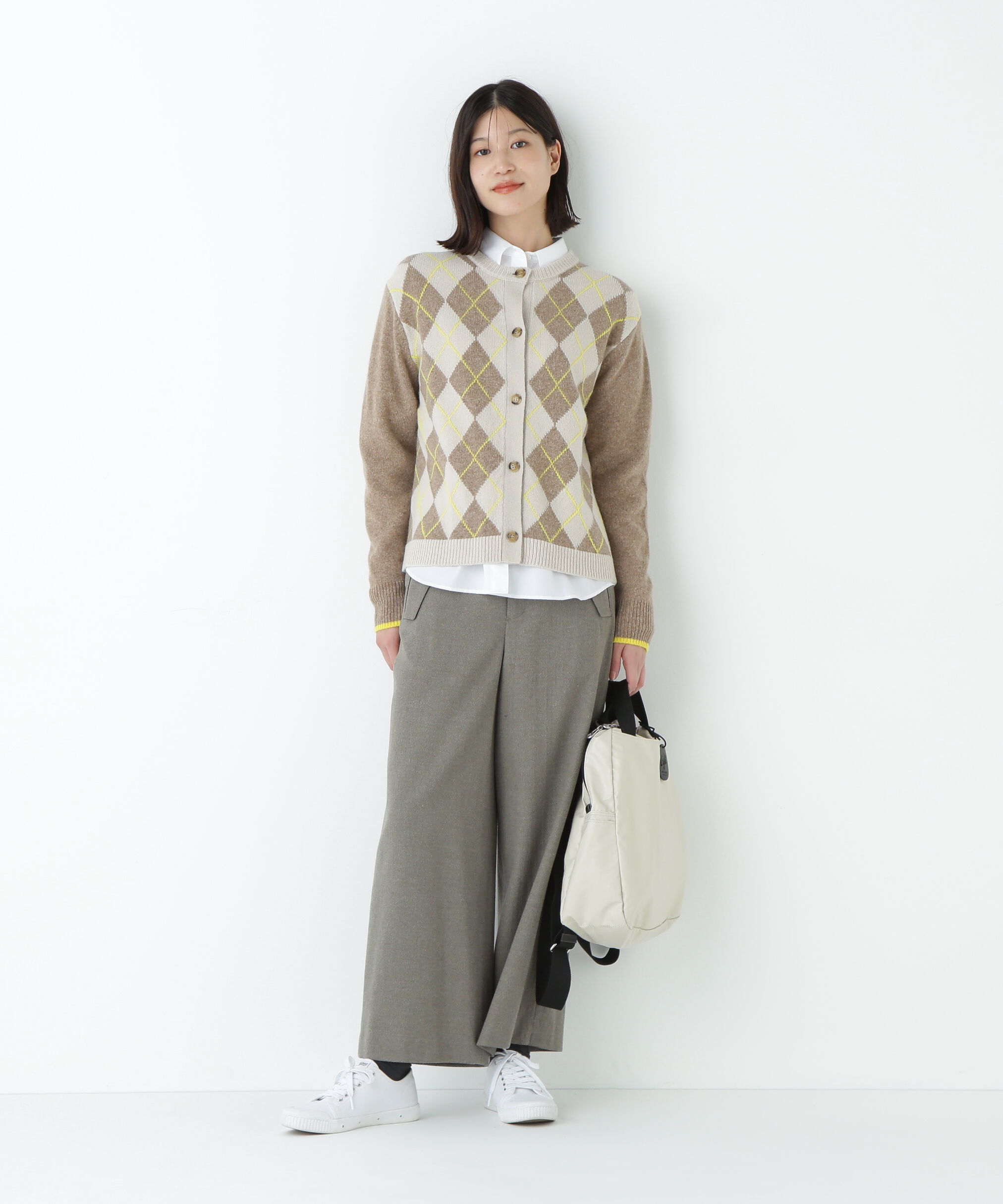  「ウールＭＩＸアーガイルクルーネックカーディガン」|ニット・セーター|