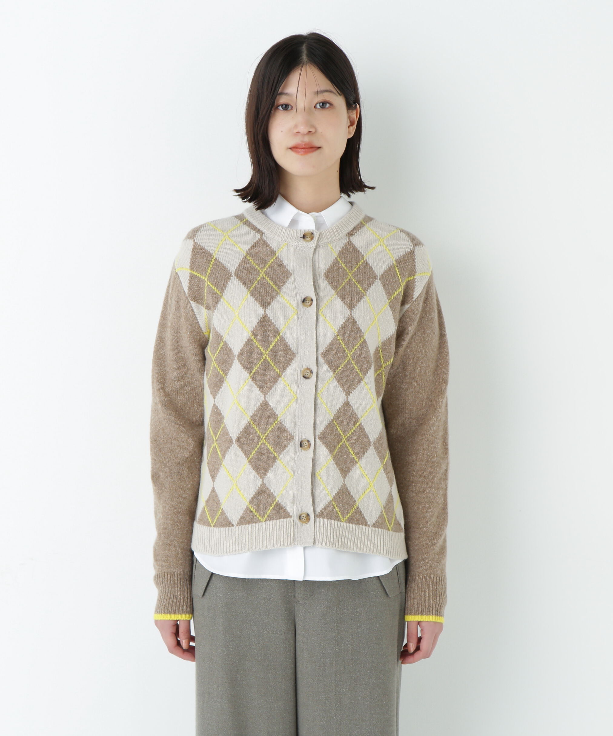  「ウールＭＩＸアーガイルクルーネックカーディガン」|ニット・セーター|