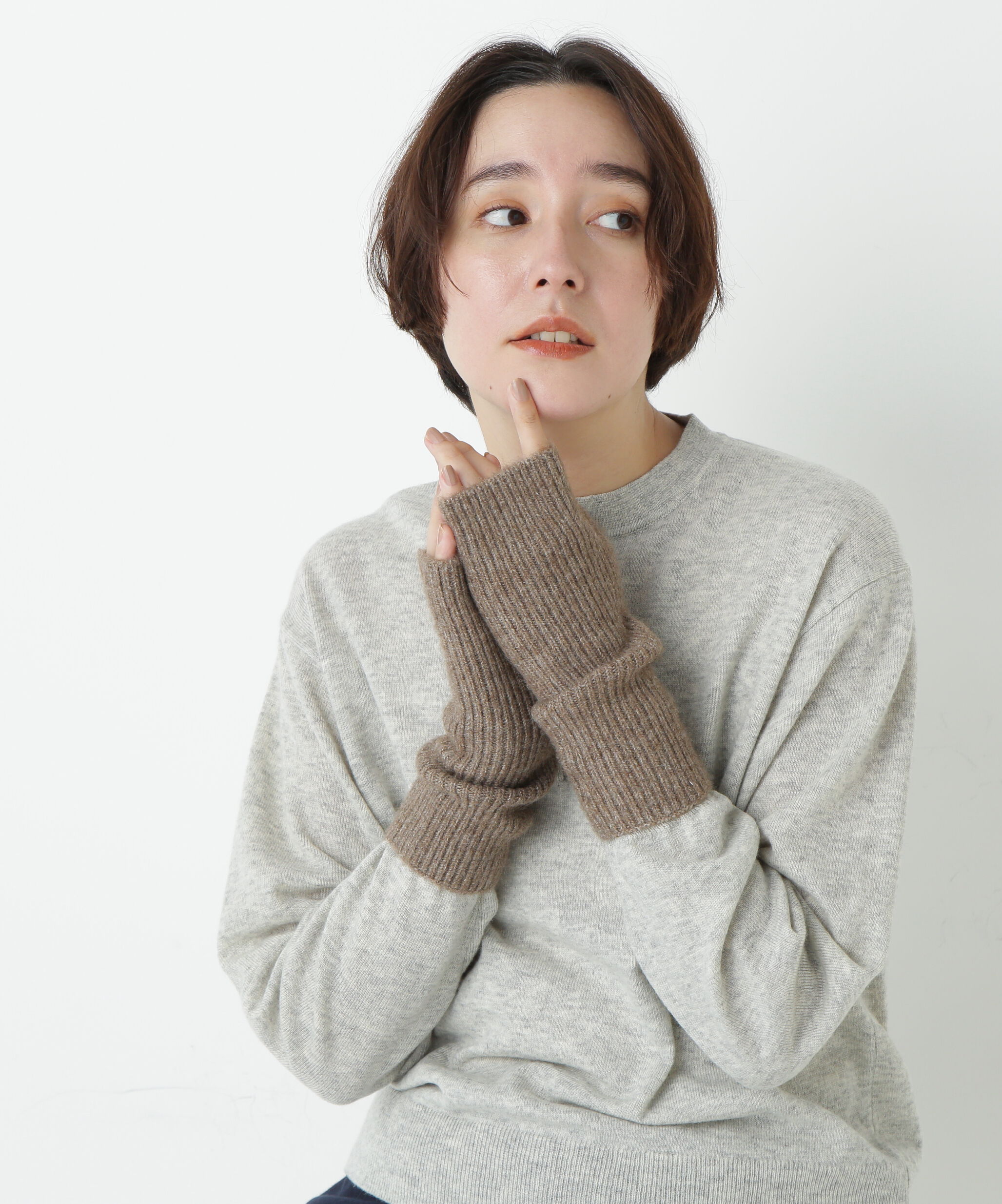  「フィンガーレスニットグローブ」|手袋|モカ1