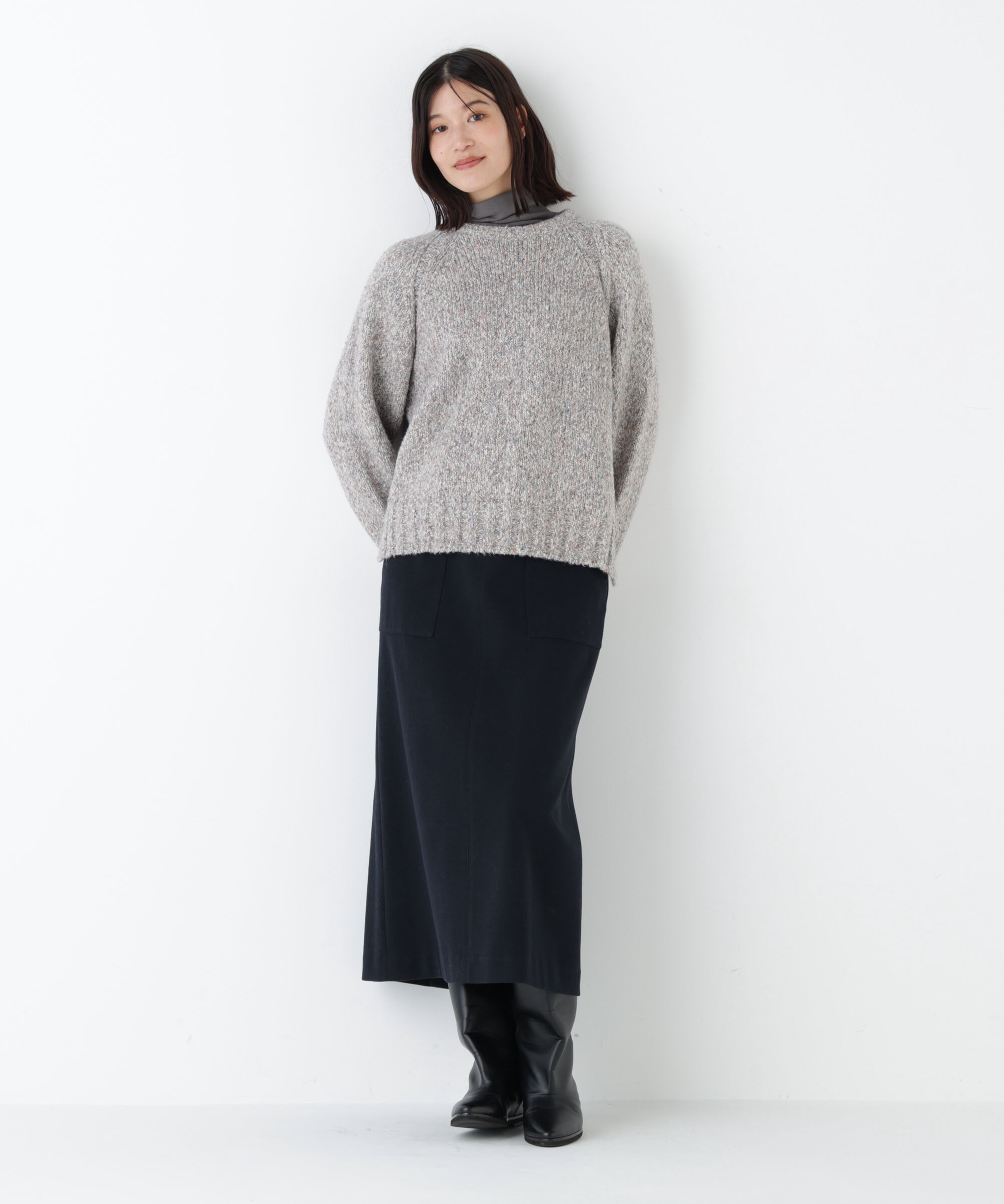  「◆ＭＩＸヤーンクルーネックラグランプルオーバー」|ニット・セーター|