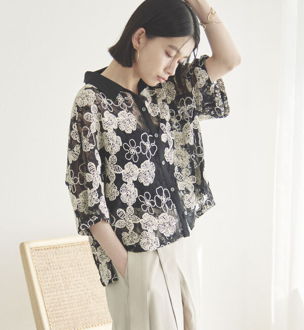 Doux archives「コードレースクロップドシャツ」|シャツ・ブラウス|BLACK