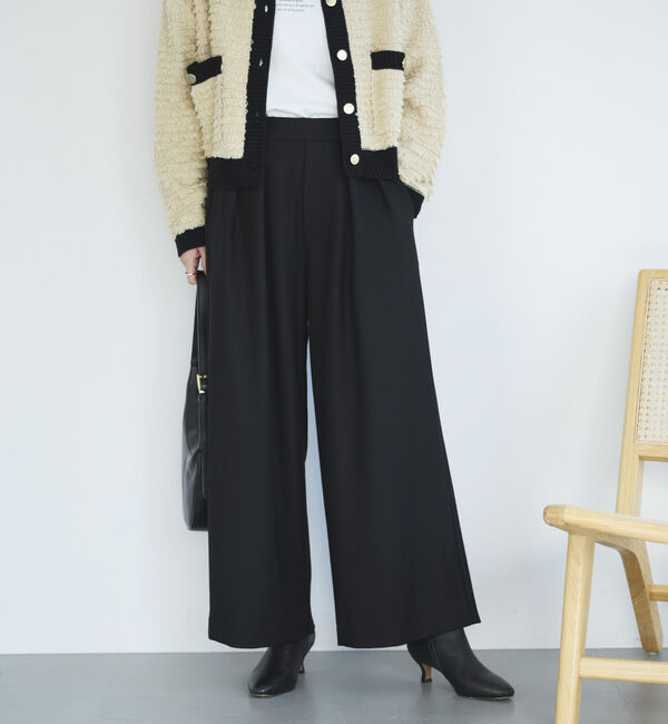 Doux archives「両面起毛タックワイドパンツ」|チノ|BLACK