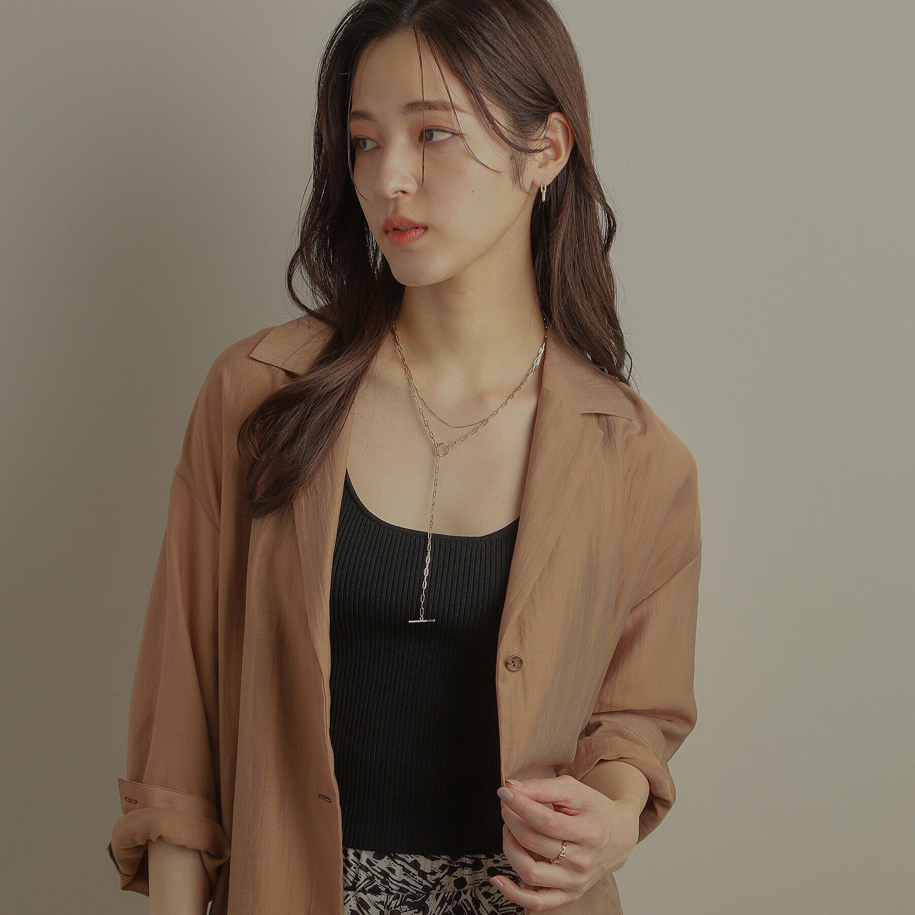 COCOSHNIK「K10ダイヤモンド 中空プリムチェーンマンテル ネックレス」|ネックレス|