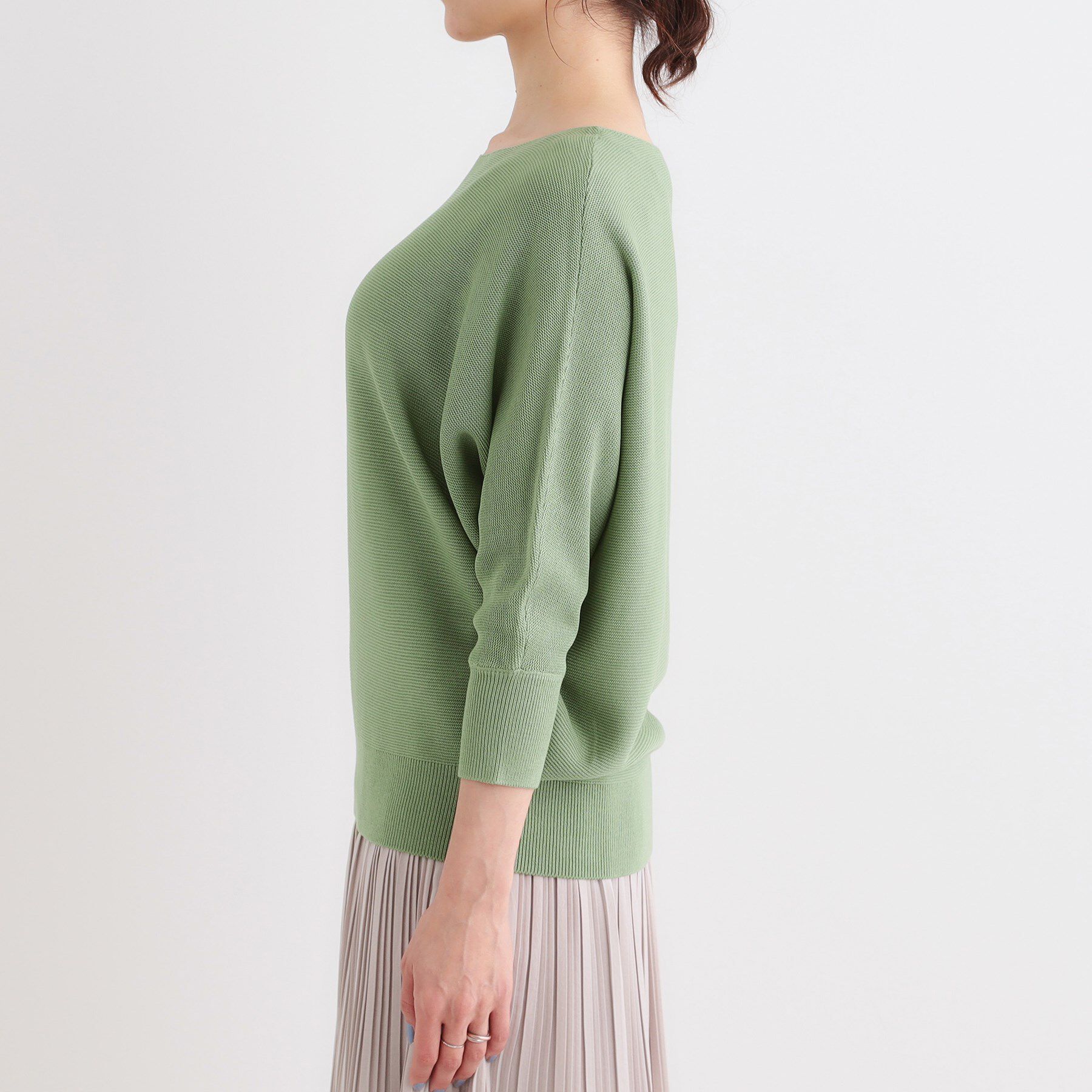 SHOO･LA･RUE「カジュアルにもきれいめにも ガーター編み 7分袖ドルマンニット」|ニット・セーター|