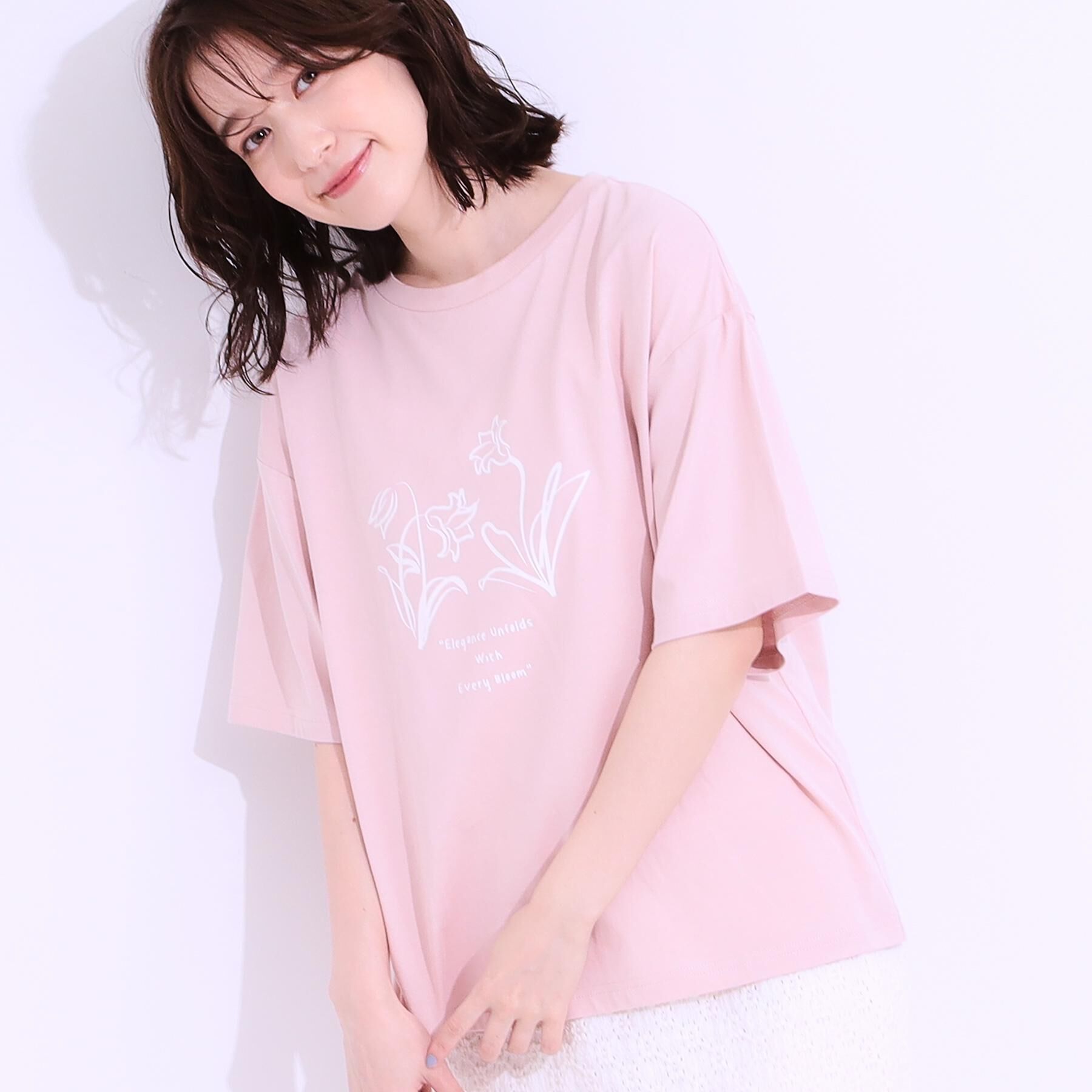 SHOO･LA･RUE「【選べる4柄】コットンプリントロゴTシャツ」|Tシャツ・カットソー|ライトピンク(370