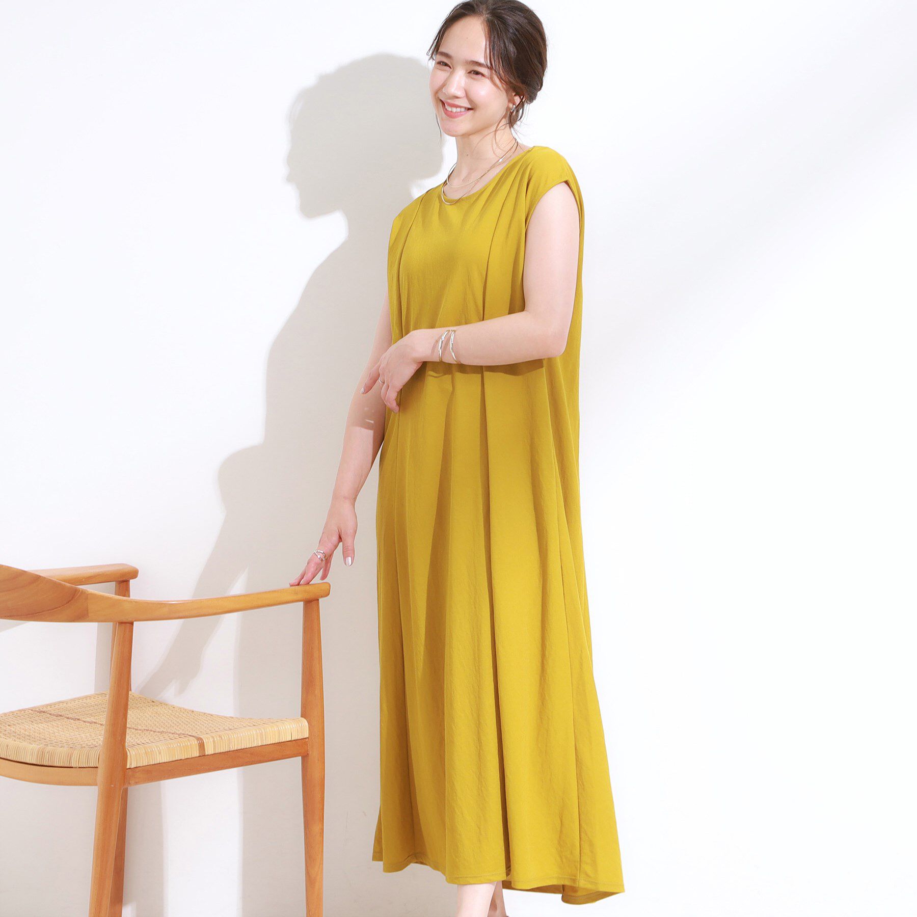 SHOO･LA･RUE「【S-LL/ひんやり】切替ラインですっきりと 1枚で着られるロングワンピース」|ワンピース|イエロー(032)