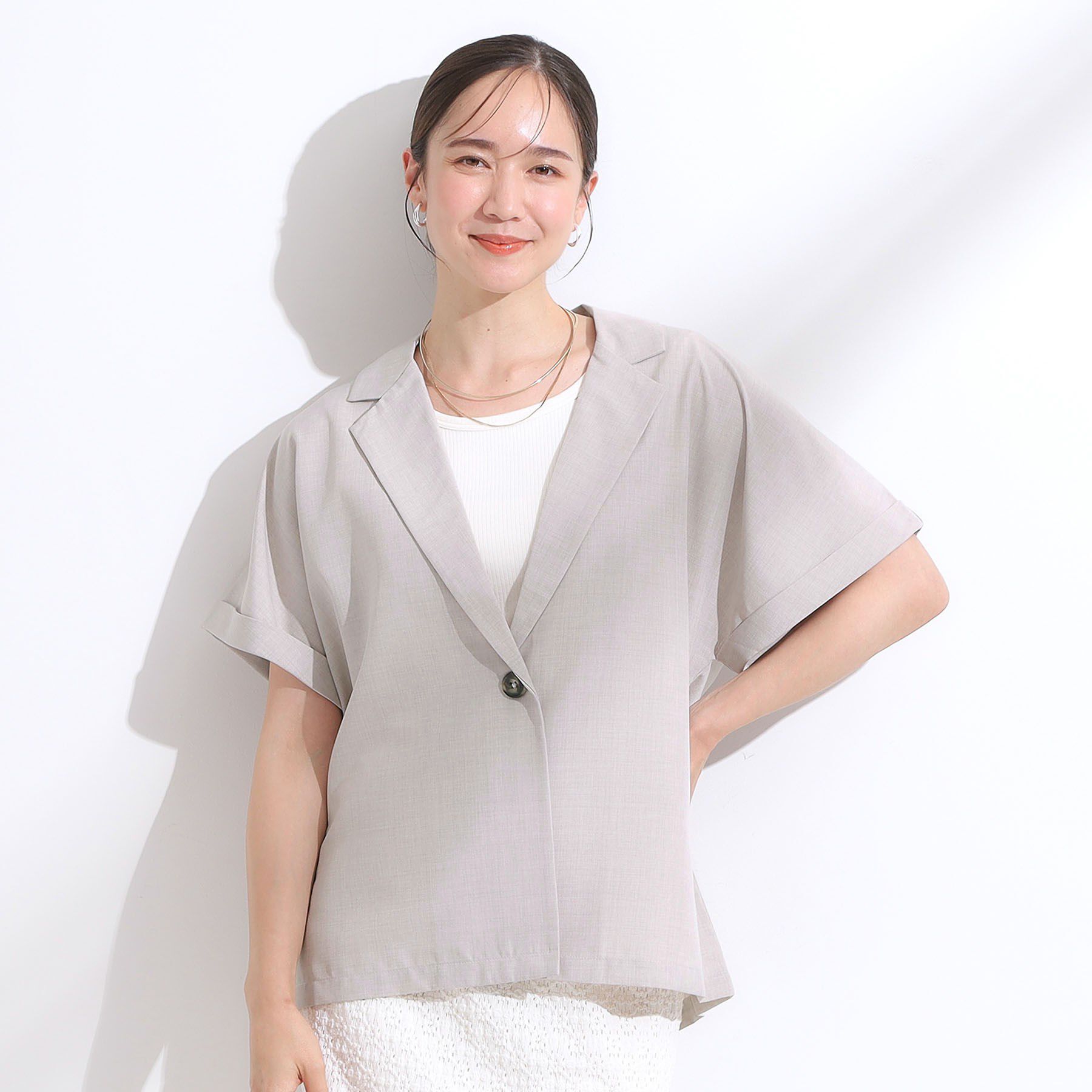 SHOO･LA･RUE「【S-LL】さらりと着たい大人のための 麻調半袖ジャケット」|テーラードジャケット|