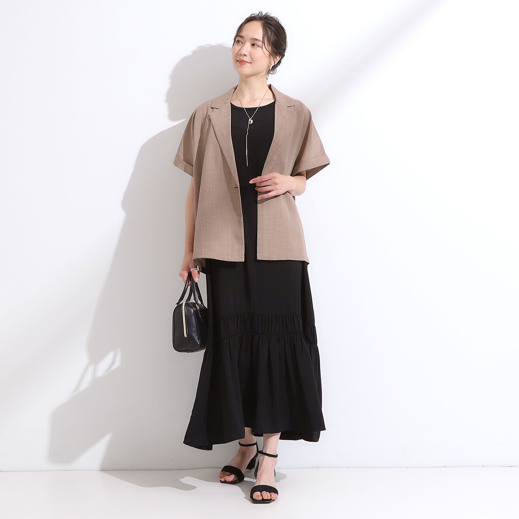 SHOO･LA･RUE「【S-LL】さらりと着たい大人のための 麻調半袖ジャケット」|テーラードジャケット|