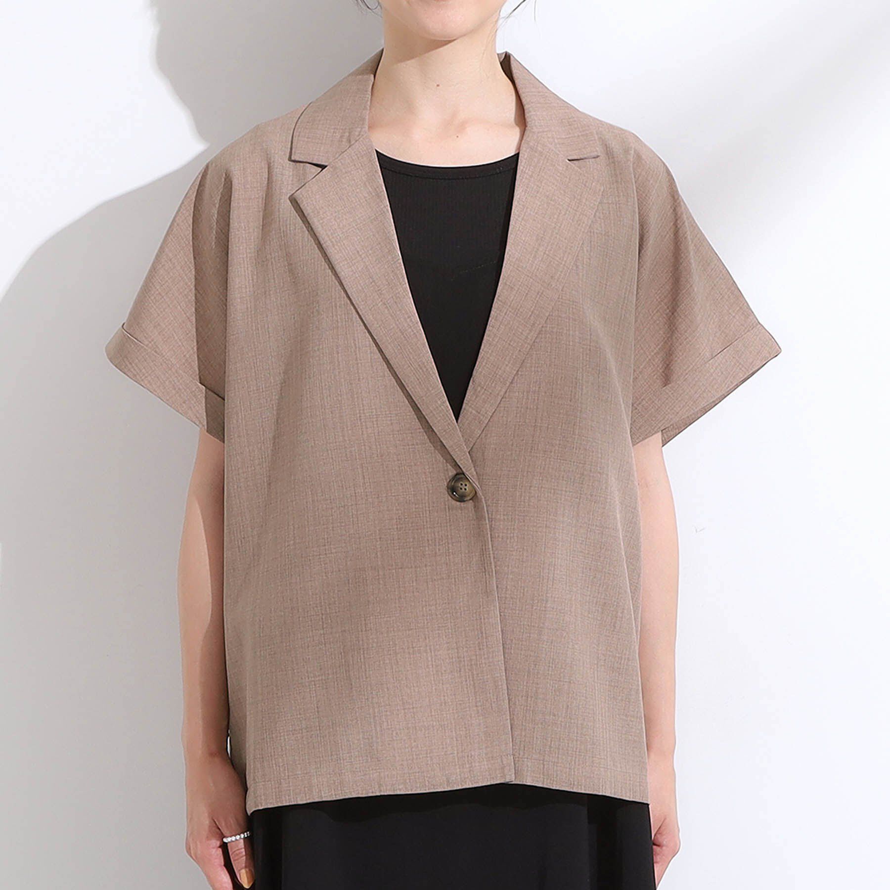 SHOO･LA･RUE「【S-LL】さらりと着たい大人のための 麻調半袖ジャケット」|テーラードジャケット|