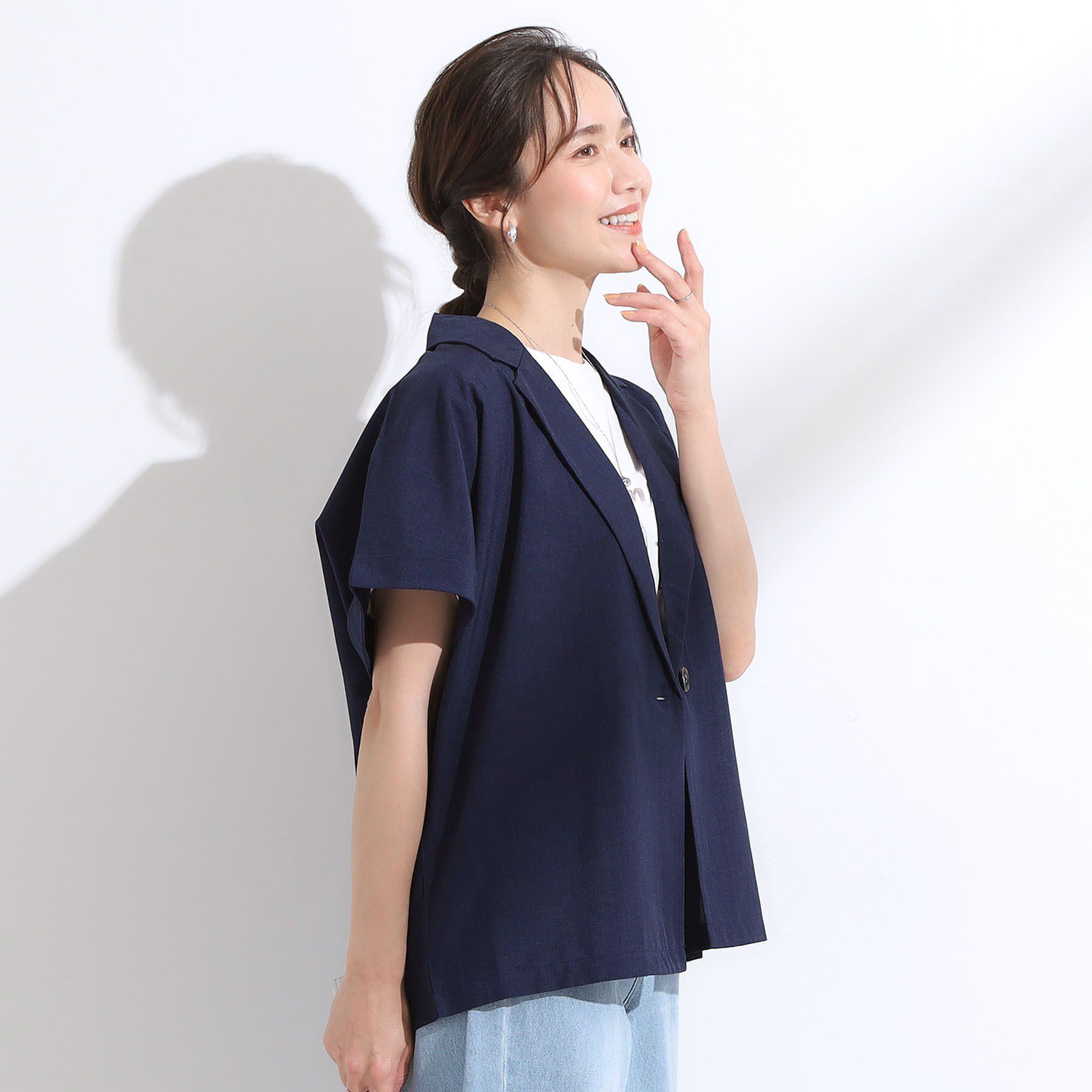 SHOO･LA･RUE「【S-LL】さらりと着たい大人のための 麻調半袖ジャケット」|テーラードジャケット|