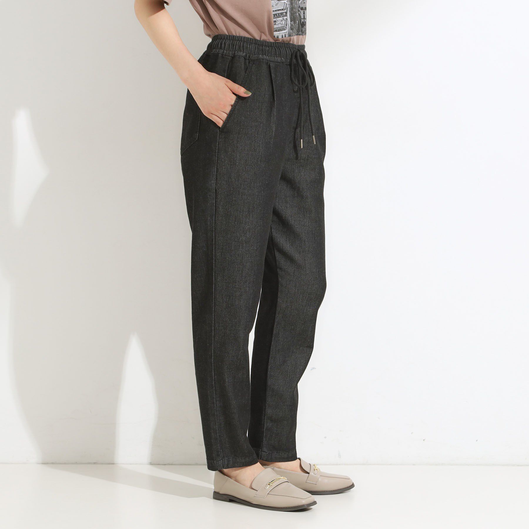 SHOO･LA･RUE「【SS-LL/美脚シルエット】デニムイージーテーパードパンツ」|デニム|