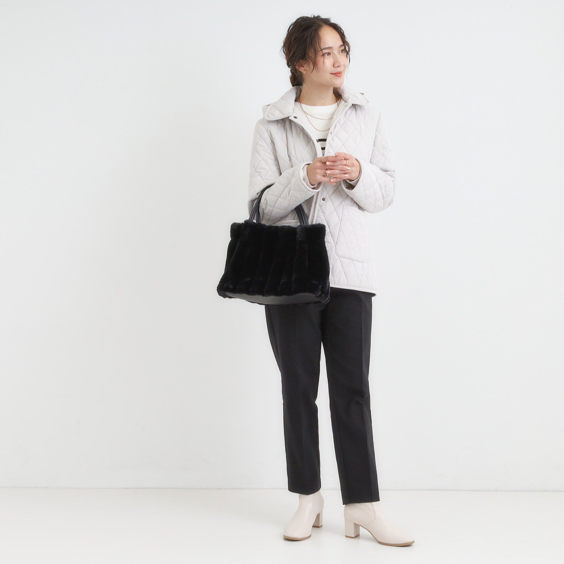 SHOO･LA･RUE「【高レビュー/2WAY】きれい見えで上品な ストライプファートートバッグ」|トートバッグ|