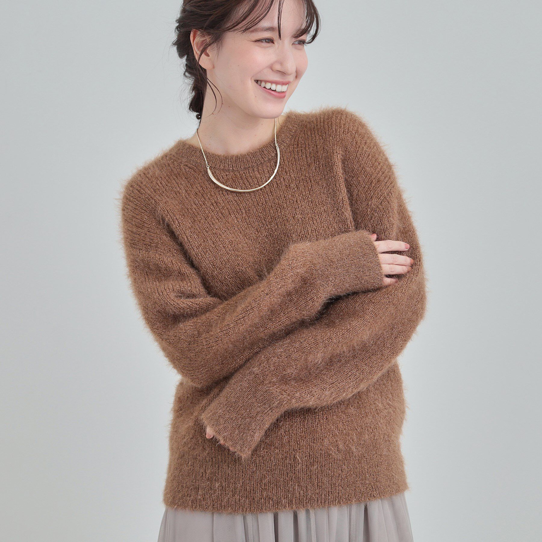 SHOO･LA･RUE「【S-LL/ゆったり】ふわふわシャギー 大人レディなニット」|ニット・セーター|モカブラウン(042