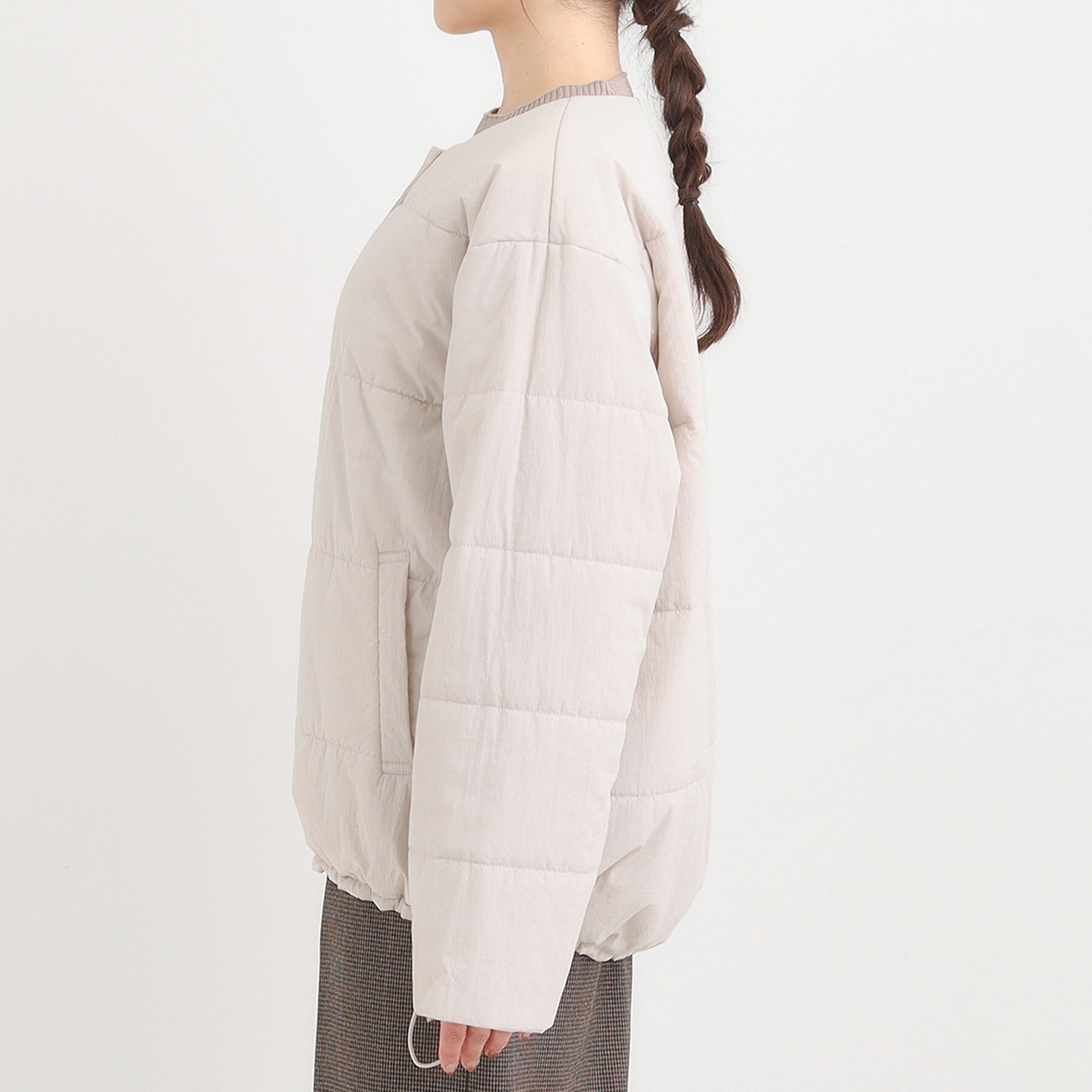 SHOO･LA･RUE「【洗濯機可/撥水/リバーシブル】 ノーカラー中綿ブルゾン」|ブルゾン・スタジャン|