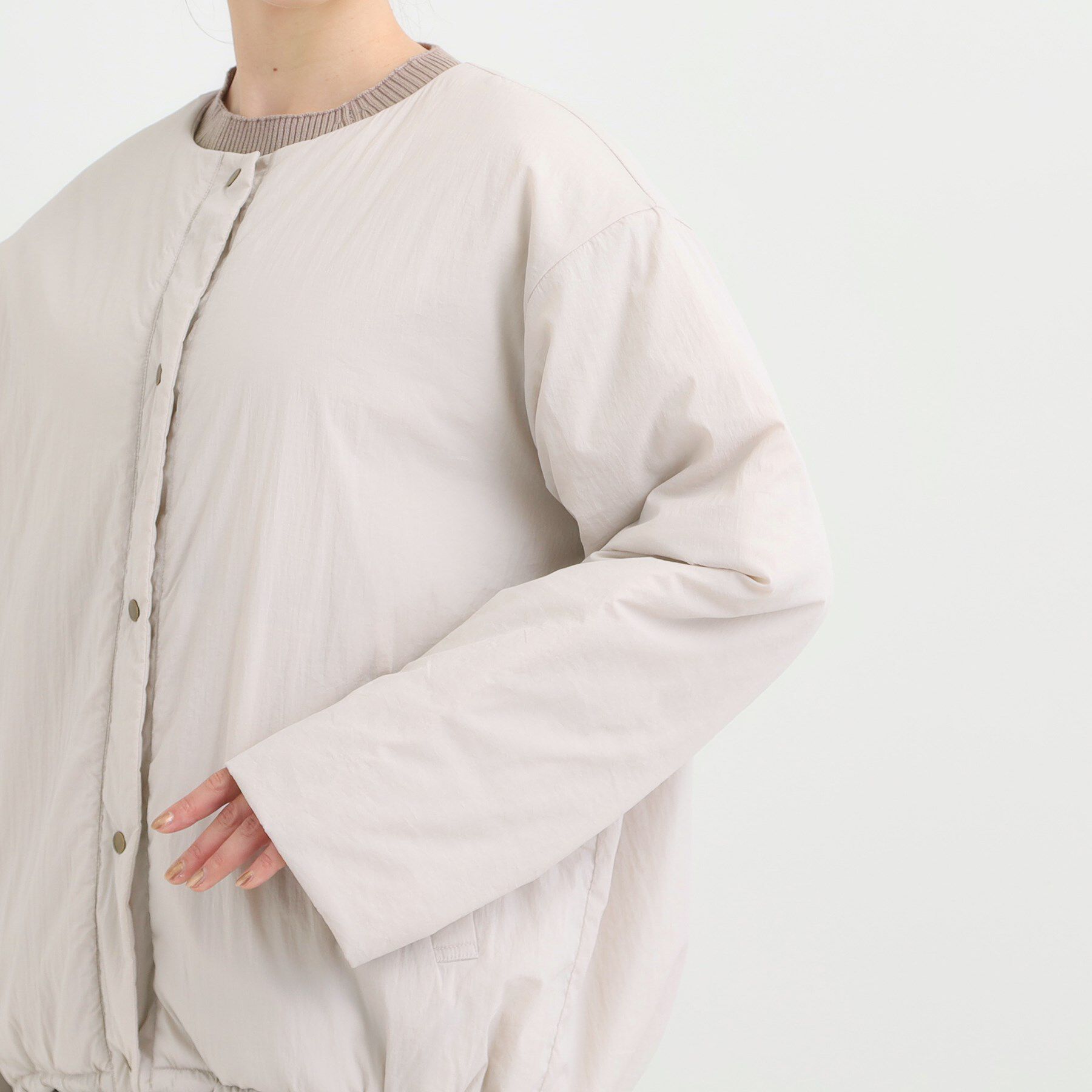 SHOO･LA･RUE「【洗濯機可/撥水/リバーシブル】 ノーカラー中綿ブルゾン」|ブルゾン・スタジャン|