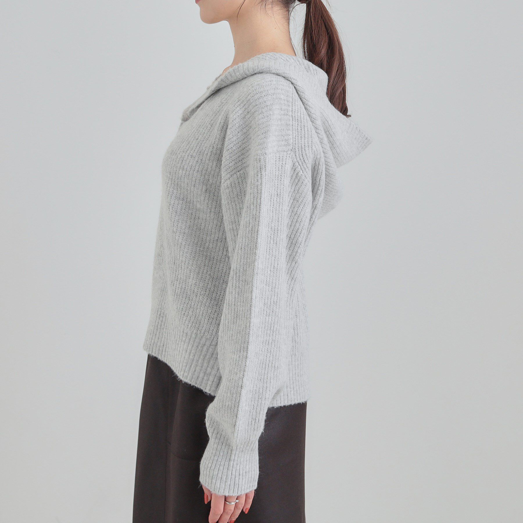 SHOO･LA･RUE「【S-LL】ふんわり Vネックフードニット」|ニット・セーター|